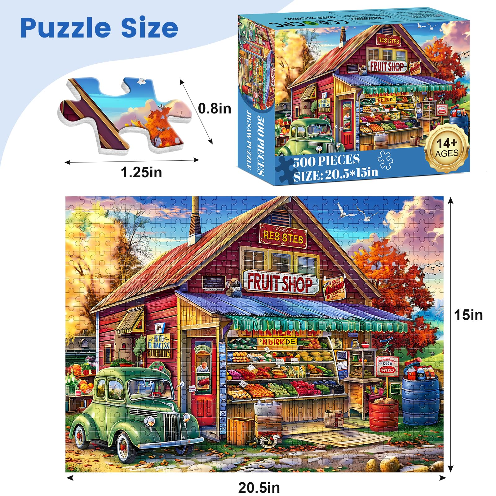 500-Piece Jigsaw Puzzle for Adults & Kids - Country Store Landscape Puzzle, Fun & Challenging Family Game (20.5x15 Inches) - Perfect for Holiday Gifts, Party Activities & Relaxation Therapy
