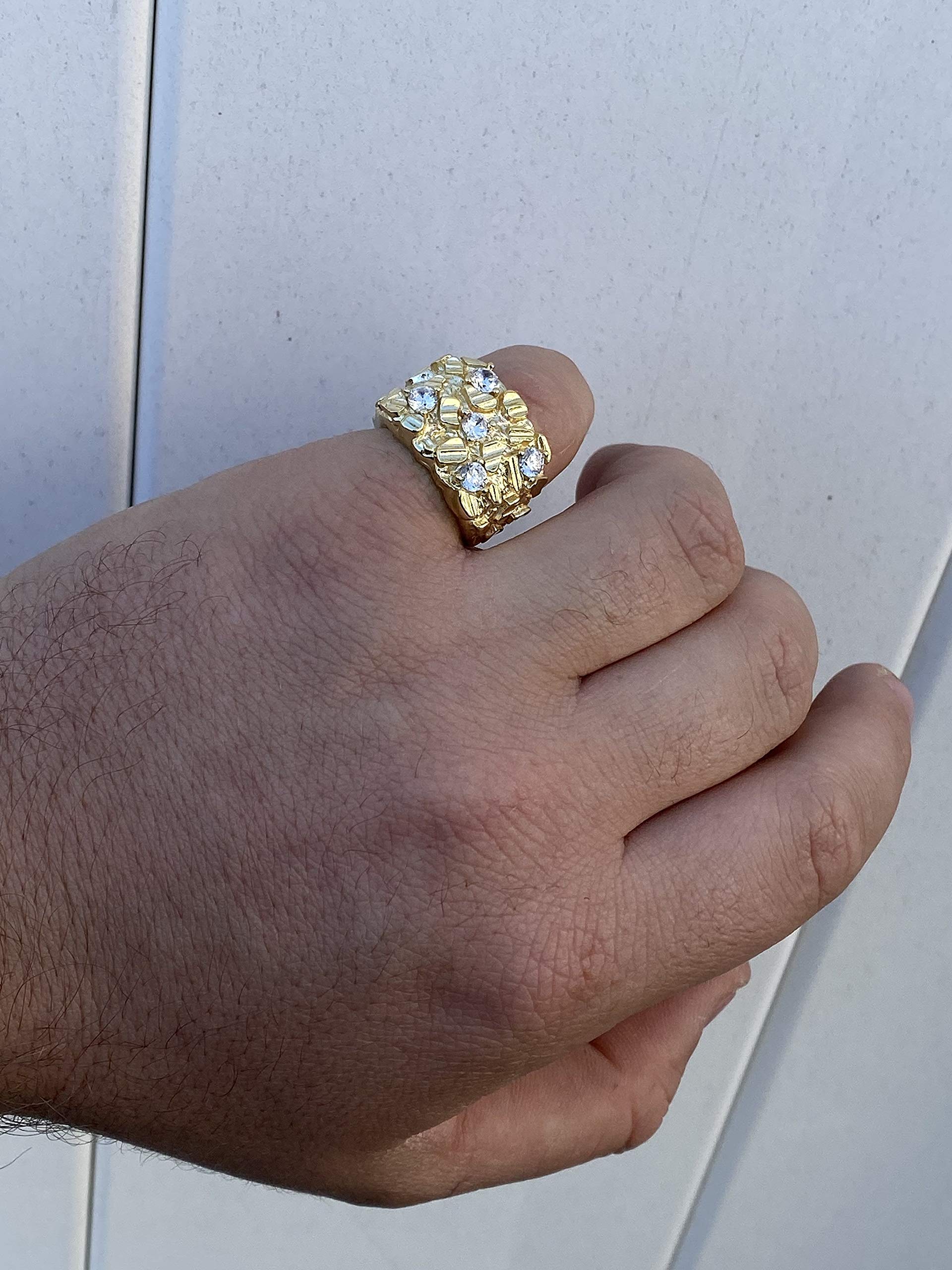 14K Gold Plated 925 Sterling Silver Men's Iced Nugget Ring - Pinky or Ring Finger Statement Jewelry - Sizes 7-13 - Perfect for Gifts, Parties & Everyday Wear
