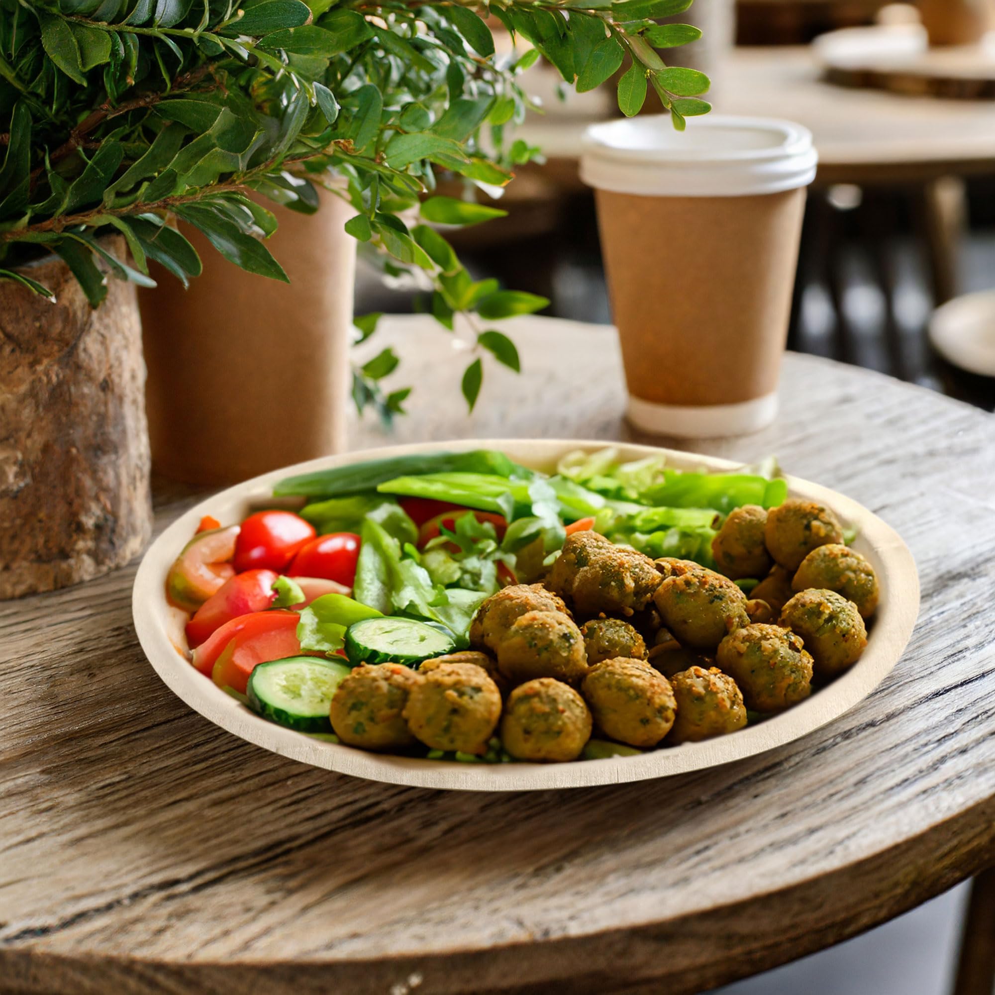 BambooMN Brand - 8.5 Inch Disposable Wooden Round Plates, 1000 Count, Eco-Friendly Biodegradable Party Dinnerware for Wedding, Picnic, BBQ & Camping