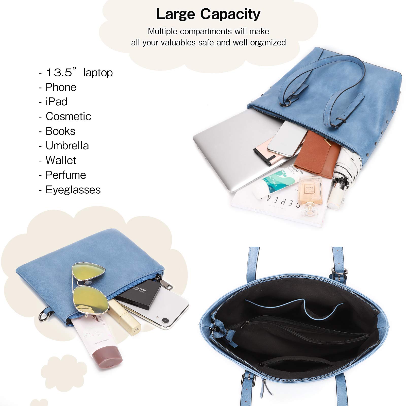 KL928 Women's PU Leather Tote Bag - Large Shoulder Bag & Top Handle Satchel Purse 2-Piece Set for Work, Travel & Everyday Use