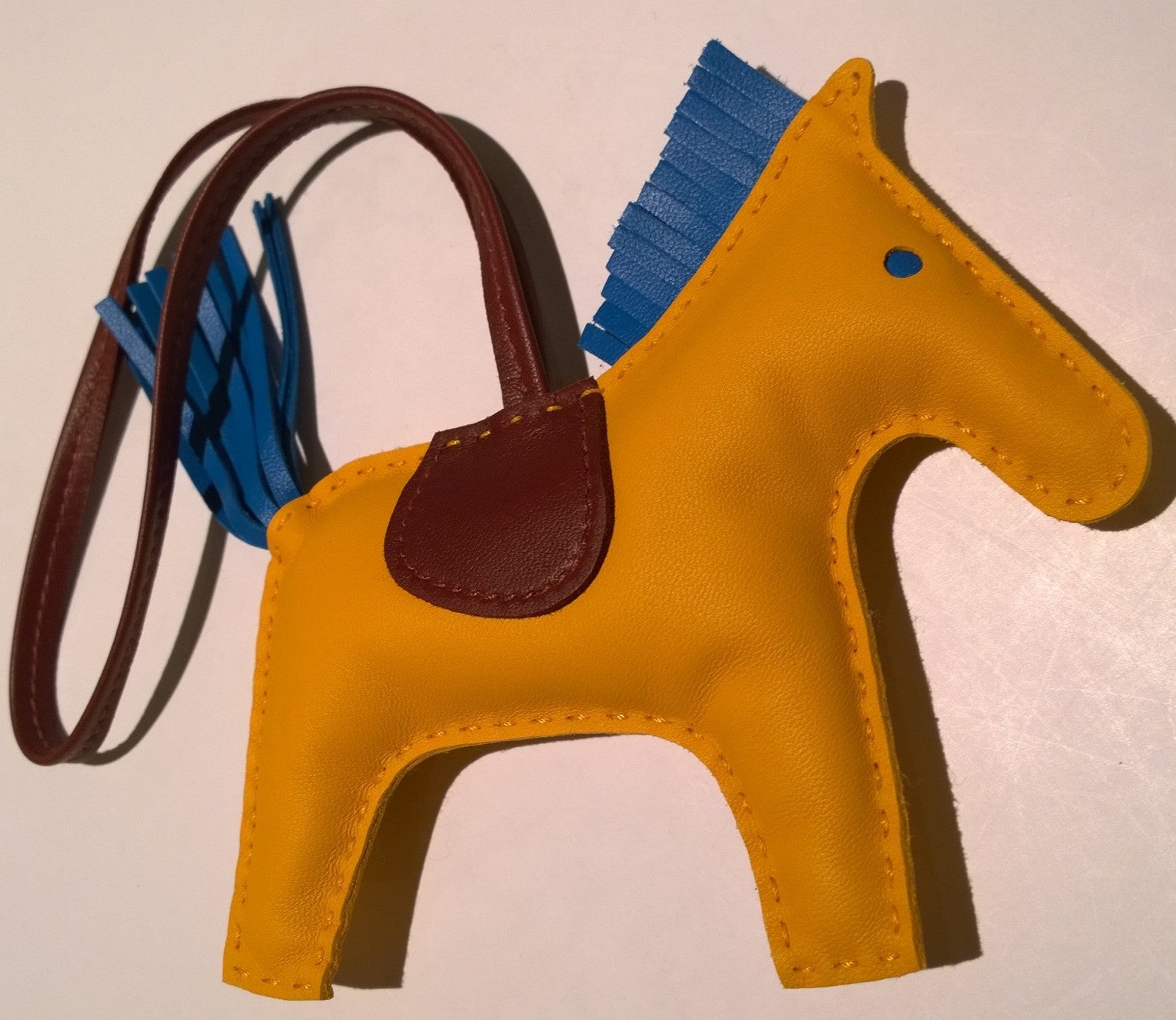 Hermès Rodeo MM Bag Charm in Jaune D'or, Bleu Zanzibar & Rouge H - Genuine Horse Leather Keychain for Luxury Handbags | Perfect for Birkin, Kelly & Designer Bag Decoration