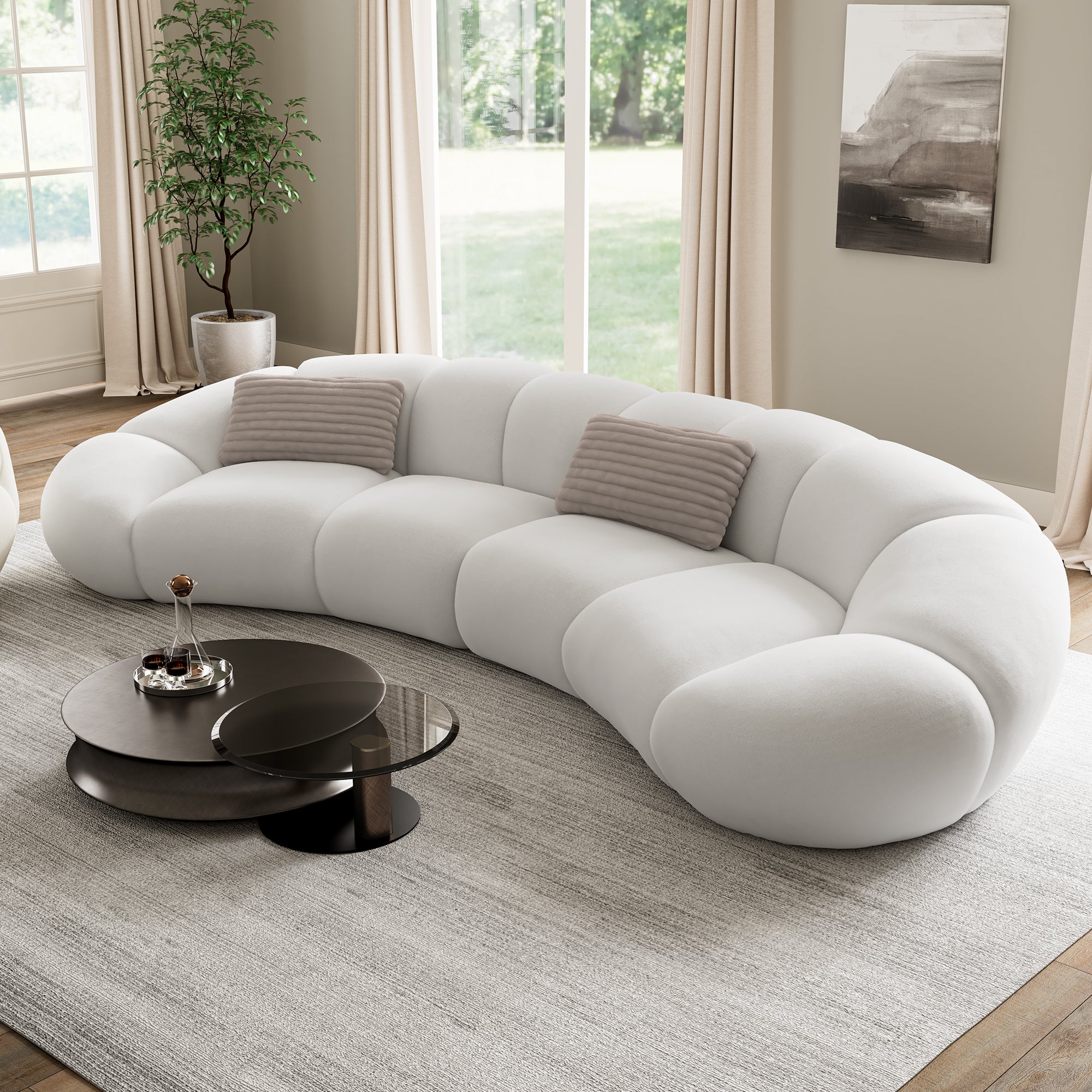 Modern Curved Sofa 141 by Adele - Contemporary L-Shaped Sectional Couch for Living Room, Lounge & Office - Comfortable Fabric Upholstery with Sturdy Wooden Frame