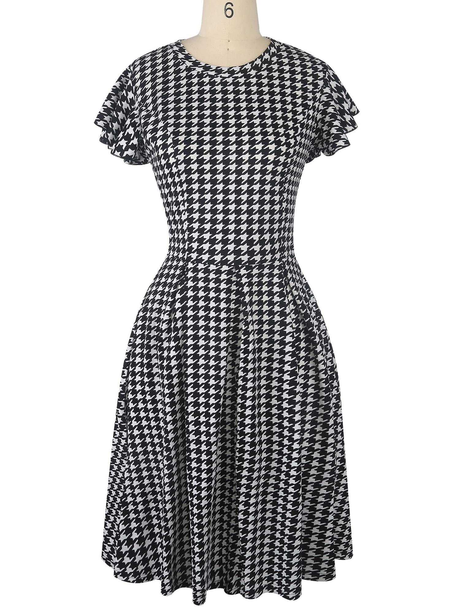 Oxiuly Women's Vintage Flare Sleeve Scoop Neck Church Dress with Pockets - Elegant Cocktail Party Dress for Wedding, Easter, Sunday Service & Special Occasions