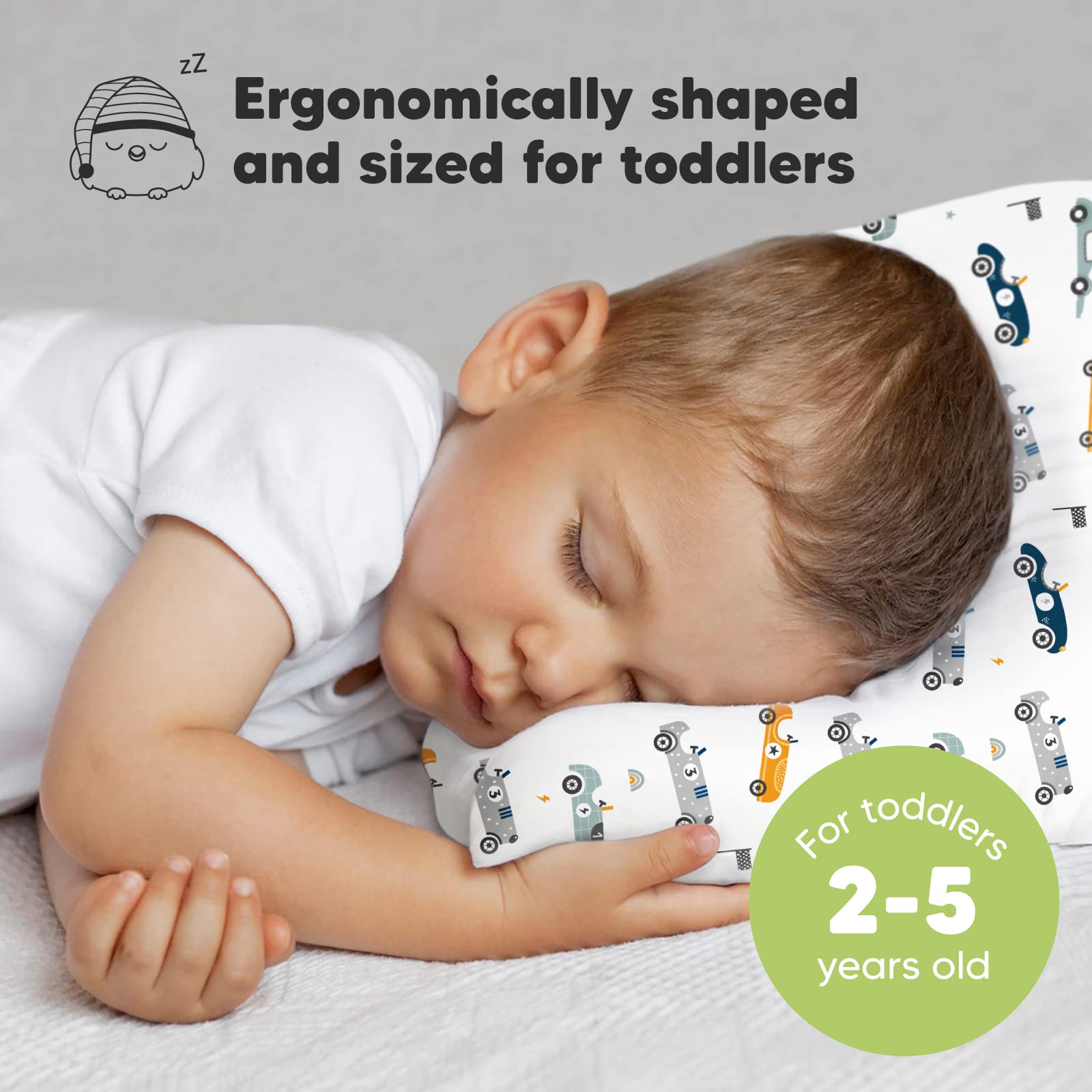 KeaBabies Organic Cotton Toddler Pillow with Pillowcase - 14x20 Inch Soft Hypoallergenic Kids Pillow for Sleeping, Travel & Nursery - Machine Washable Toddler Bed Set for Boys & Girls