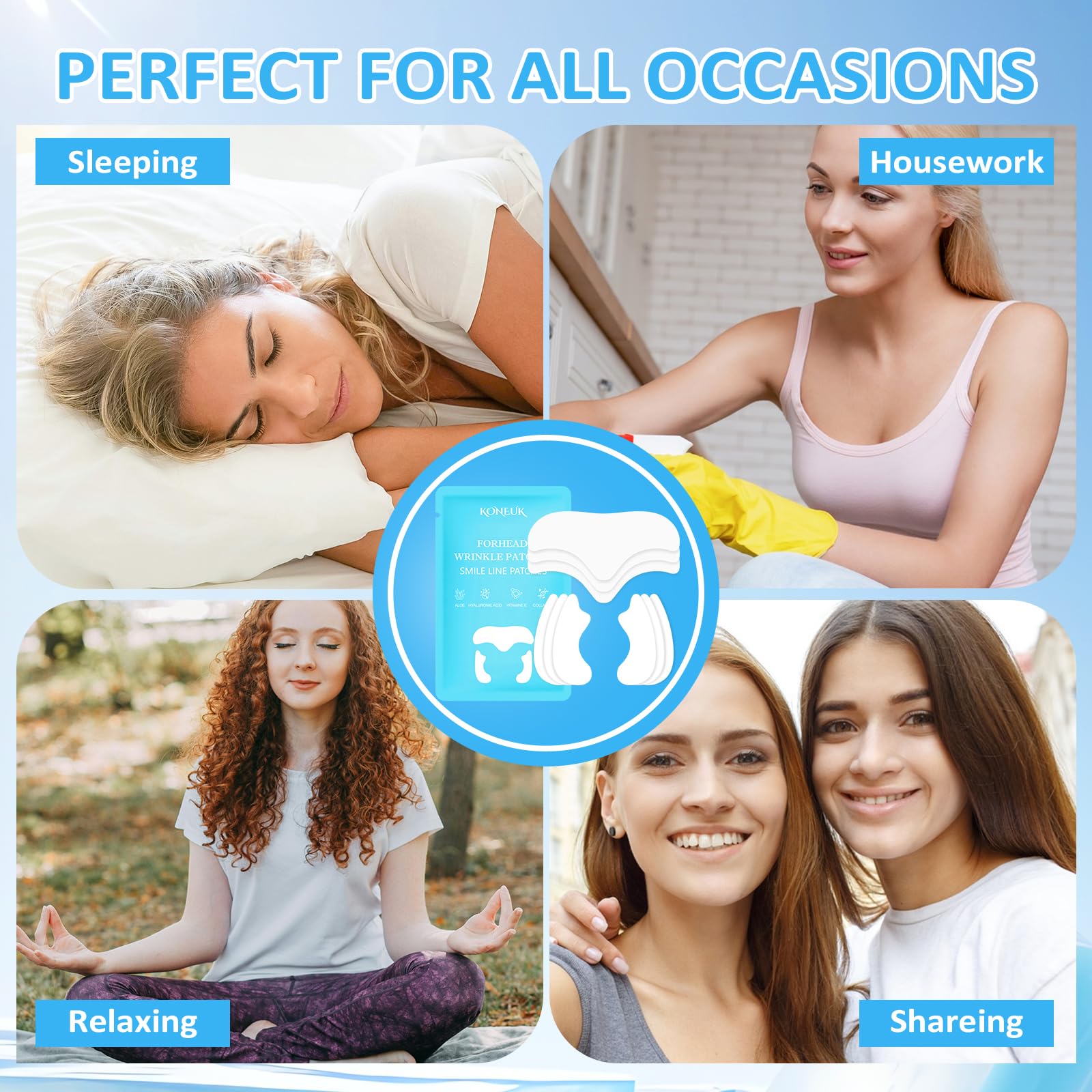 16Pcs Anti-Wrinkle Forehead Patches & 32Pcs Smile Line Patches - Collagen & Vitamin E Infused for Wrinkle Reduction - Perfect for Overnight Treatment & Daily Skincare Routine