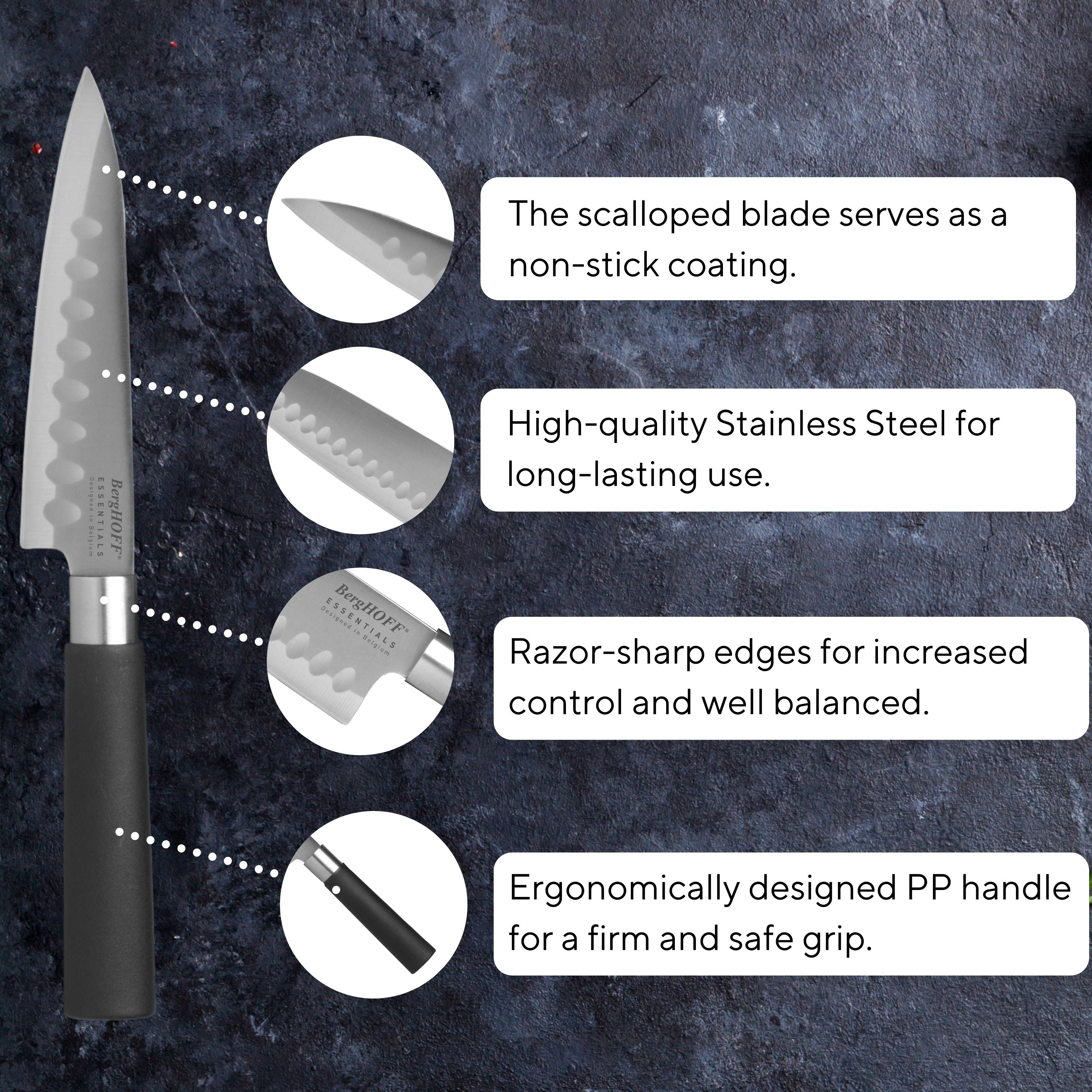 BergHOFF DiNA Codon 3-Piece Stainless Steel Santoku Knife Set - Professional Kitchen Knives for Slicing, Dicing & Chopping - Perfect for Home Chefs & Cooking Enthusiasts