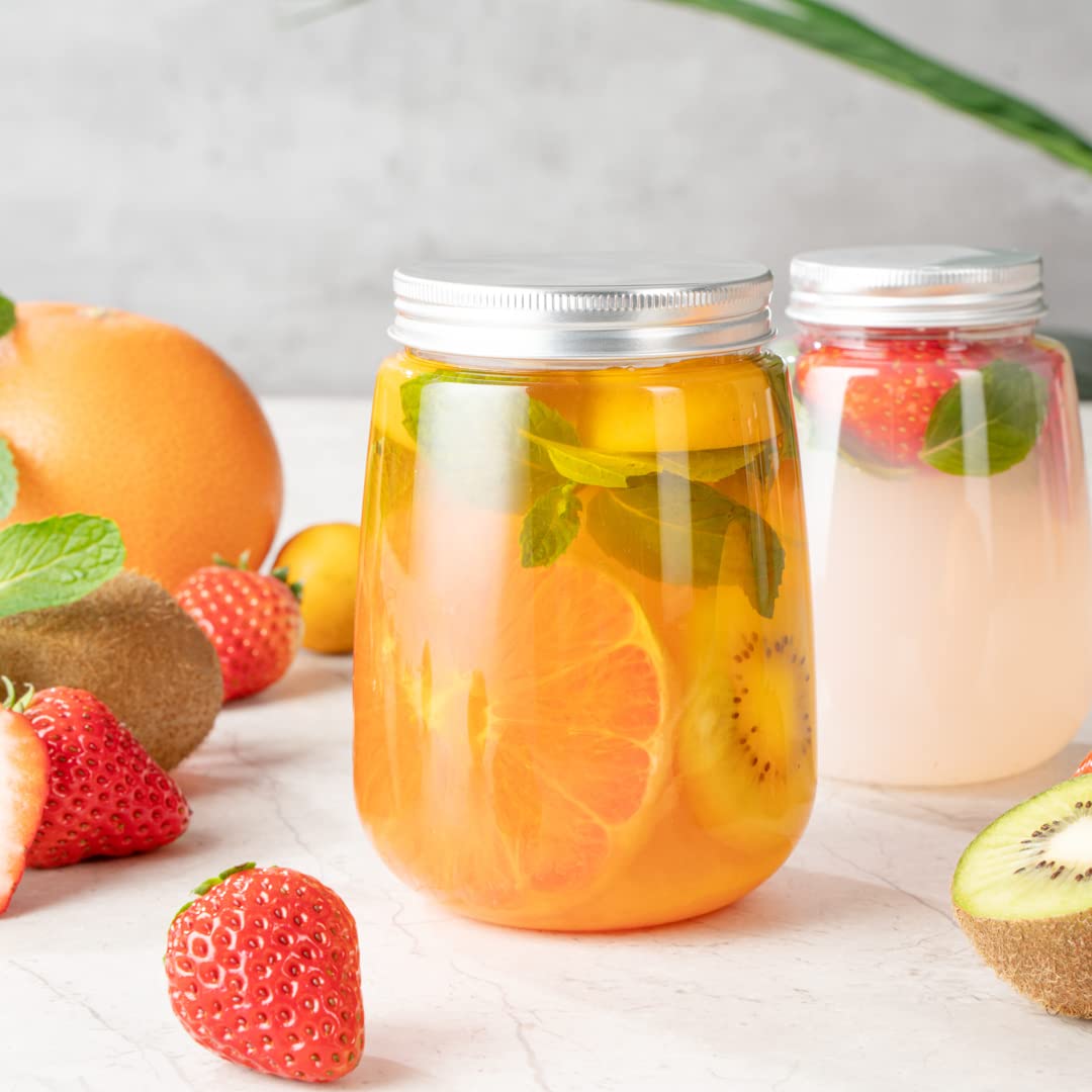 Restaurantware Bottle Tek 17oz Juice Bottles - 100 Pack Clear Empty Plastic Bottles with Aluminum Lids | Disposable Containers for Juicing, Tea, Smoothies, Cocktails & Beverage Storage | Perfect for Restaurants, Cafes & Home Use
