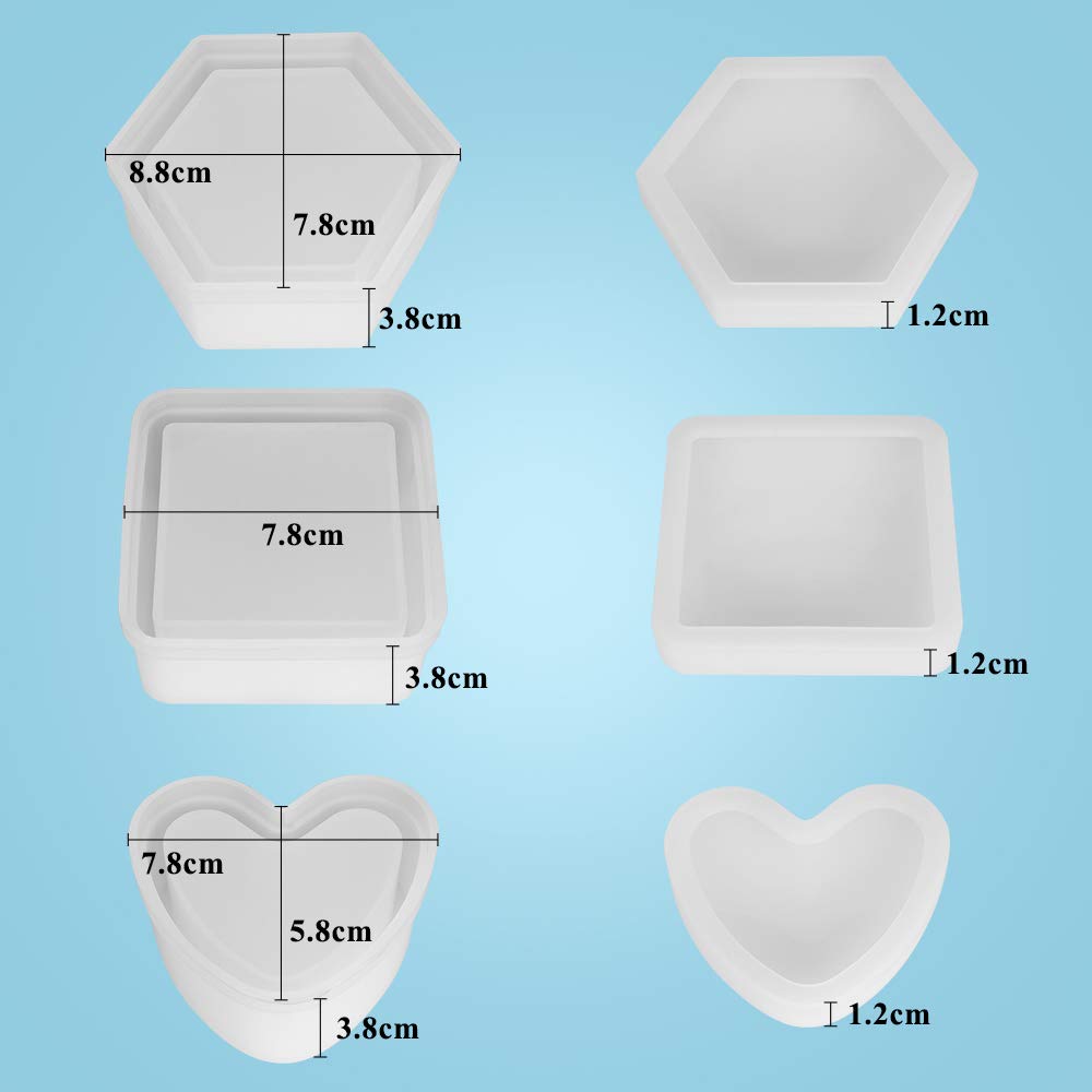 Hexagon & Heart Shape Epoxy Resin Jewelry Box Molds - Silicone Storage Box Molds for DIY Resin Casting Crafts, Home Decor, and Gift Making - Perfect for Jewelry Organizers, Wedding Favors, and Handmade Decorations
