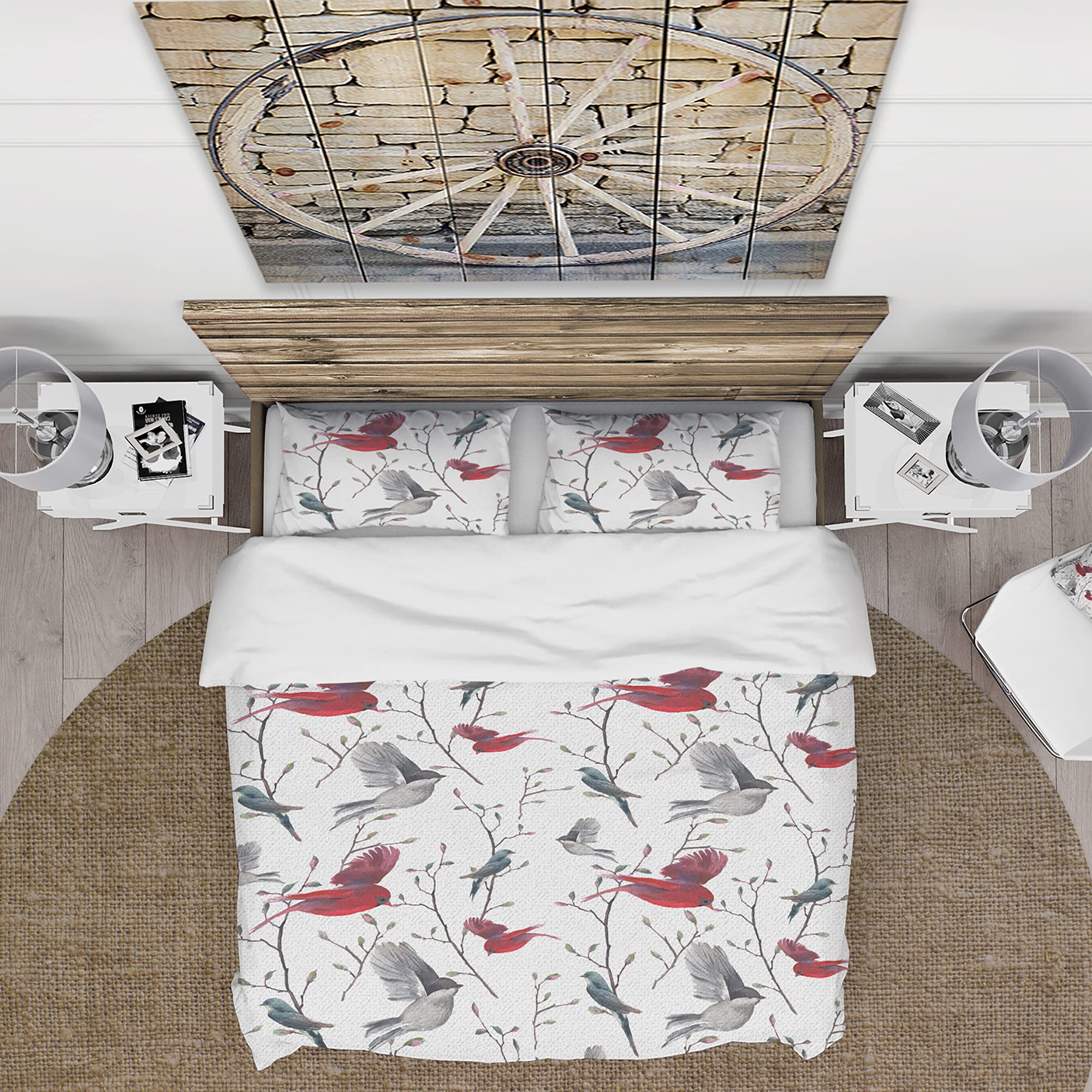 Farmhouse Duvet Cover Set with Bird Pattern - Cozy Bedding for Country Style Home Decor | Perfect for Master Bedroom, Guest Room & Vacation House