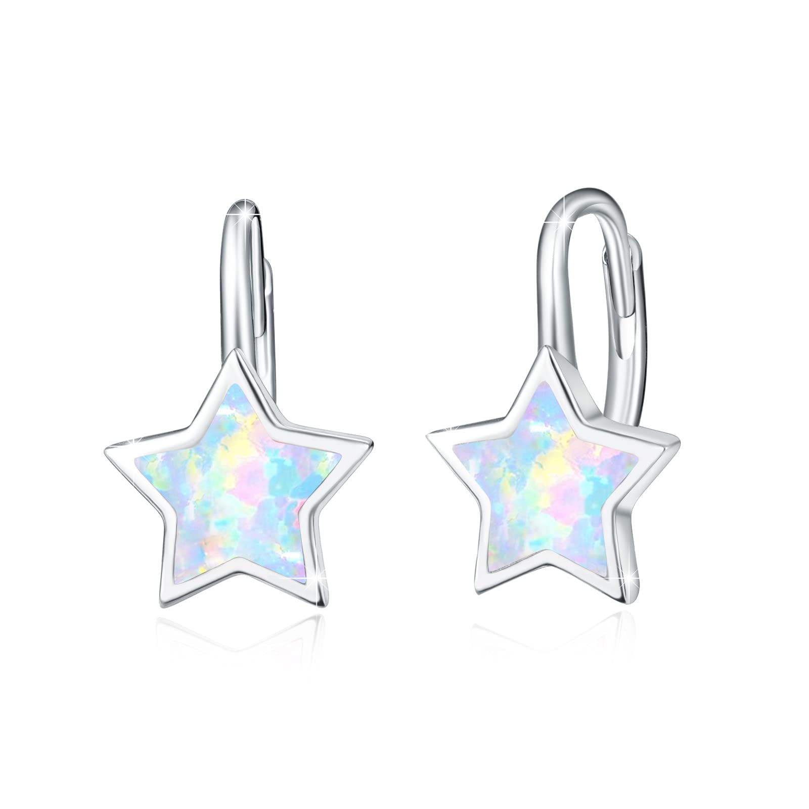Opal Star Leverback Dangle Earrings - 925 Sterling Silver Drop Earrings with Opal Gemstone | Lucky Star Jewelry for Women | Perfect for Parties, Weddings & Everyday Elegance