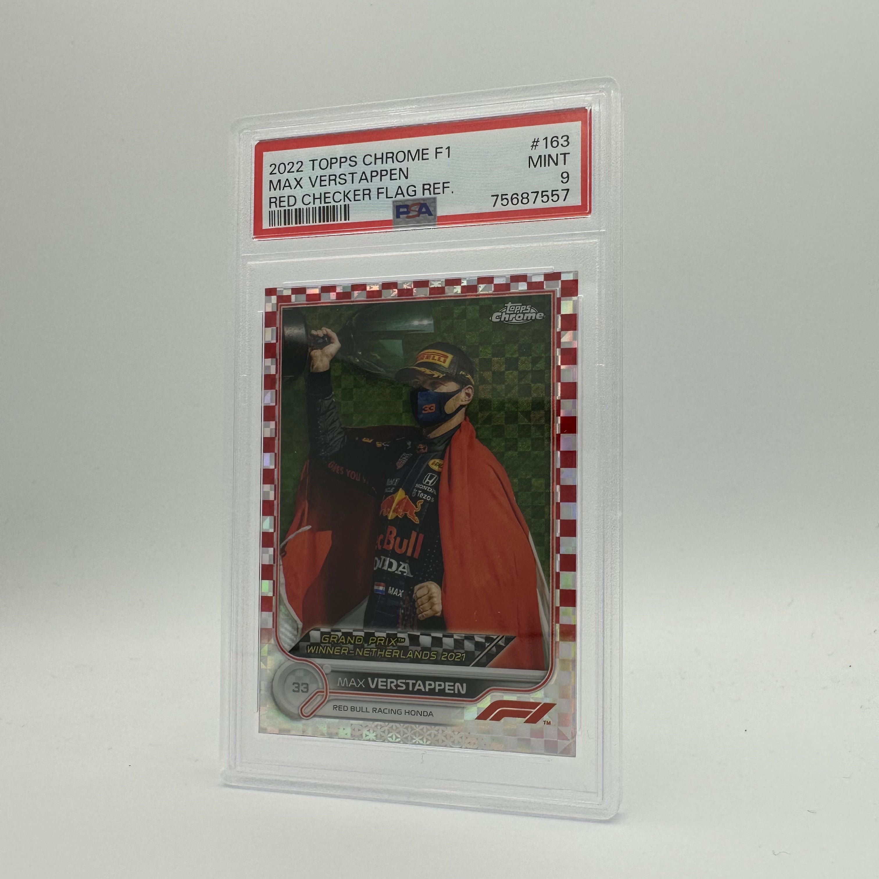 PSA 9 5/5 MAX VERSTAPPEN #163 RED CHECKER FLAG REFRACTOR - Rare Collectible Trading Card for F1 Fans & Sports Memorabilia Enthusiasts - Perfect for Display, Investment & Racing Memorabilia Collections