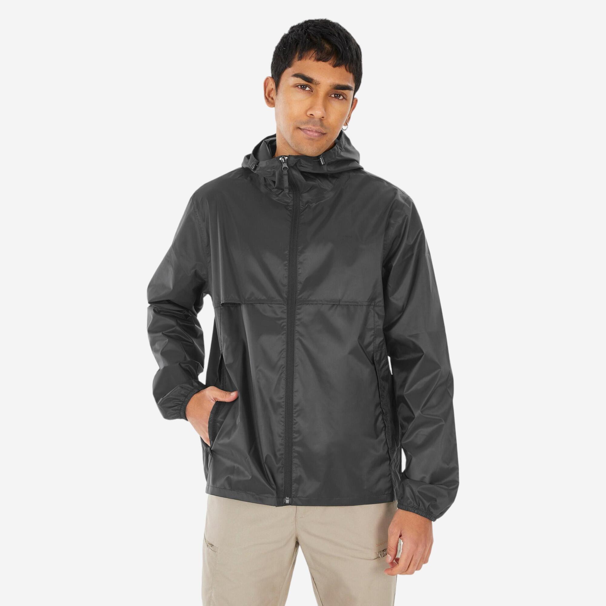Quechua Men's Waterproof Rain Jacket - Lightweight Windproof Hiking Jacket for Outdoor Activities & Travel