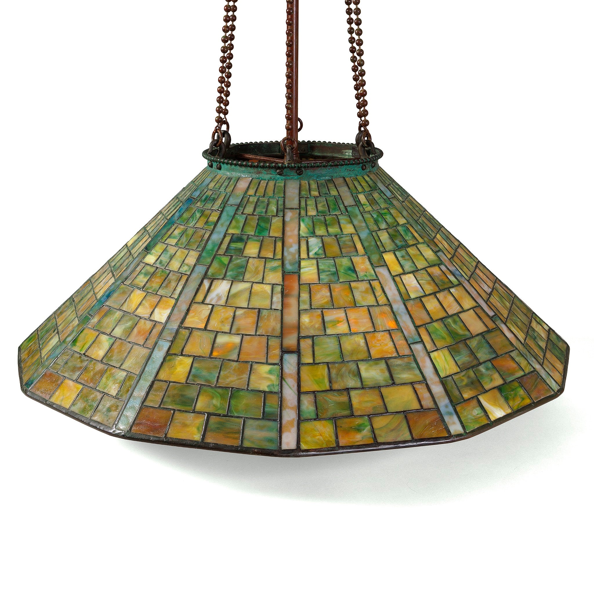 Tiffany Studios New York Geometric Chandelier - Handcrafted Stained Glass Pendant Light Fixture for Dining Room, Living Room & Bedroom Decor