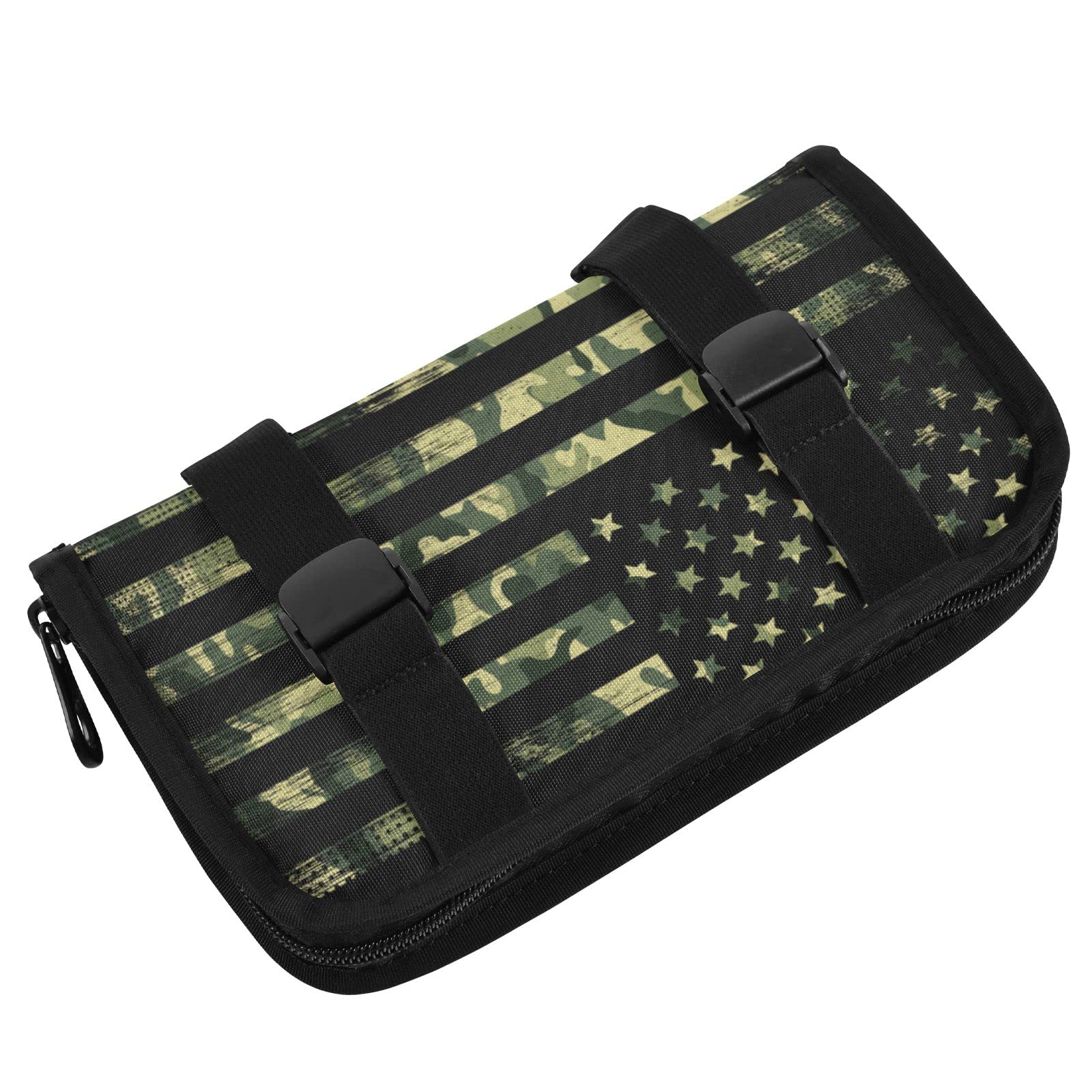 American Flag Green Camo Car Tissue Holder - Adjustable Sun Visor Wipe Dispenser with Zippers for Women & Men | Perfect for Road Trips, Commuting & Travel Accessories