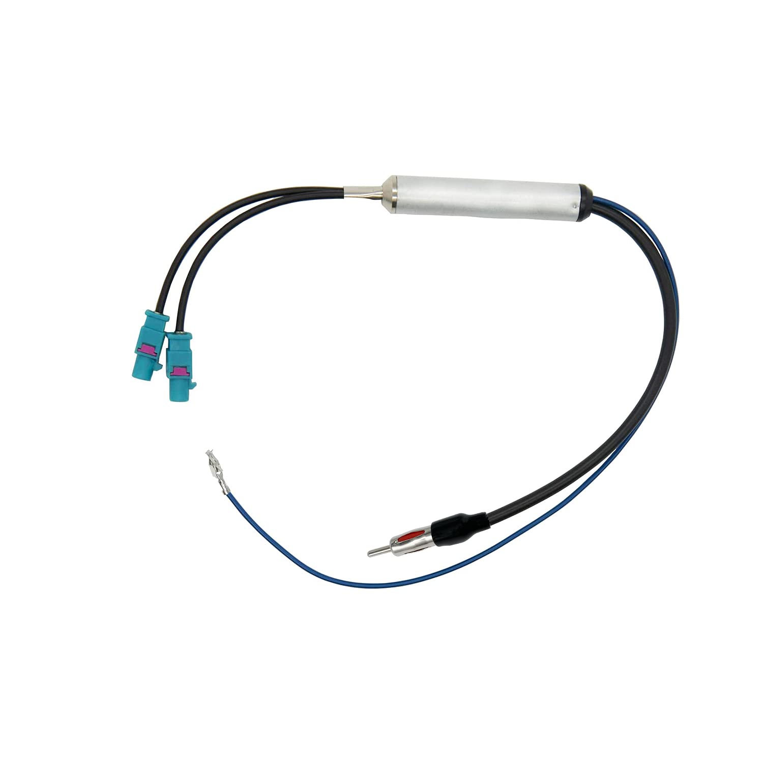 Car Radio AM/FM Antenna Amplifier Splitter - Dual Fakra Z Male to DIN Male Plug Adapter Cable (43CM/16.9IN) - Compatible with FM/AM Car Stereo Systems - Perfect for Signal Boosting in Vehicles & Improved Radio Reception