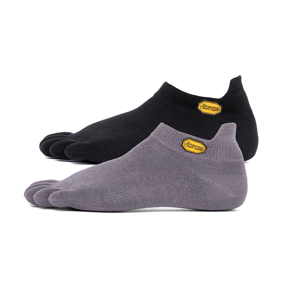 Vibram FiveFingers No Show Toe Socks 2-Pack - Black & Grey for Running, Yoga & Barefoot Shoes | Breathable & Comfortable