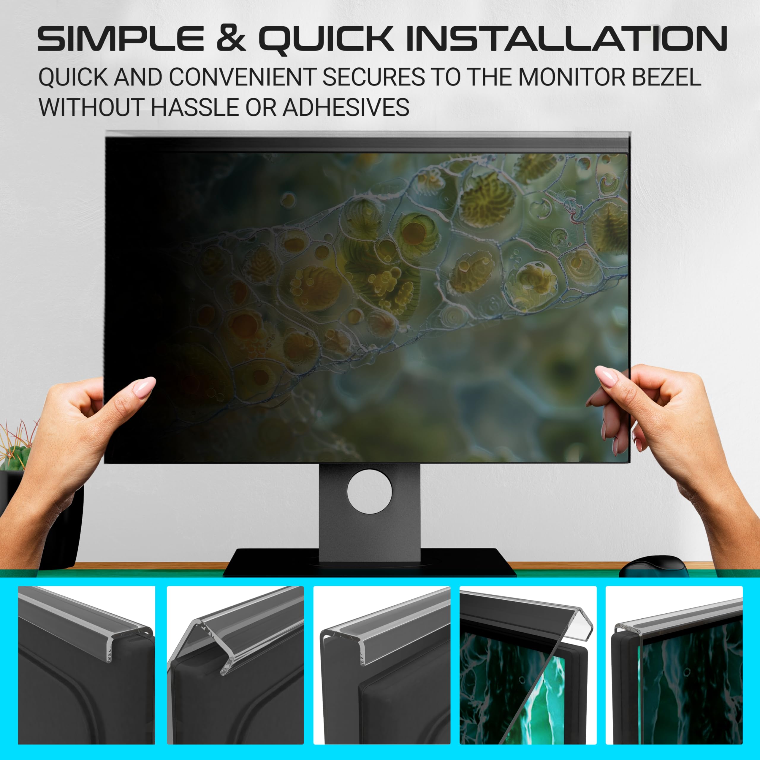 EZ-Pro 32 Inch Computer Monitor Privacy Screen Protector - Anti Blue Light Filter, Easy Installation (17.3