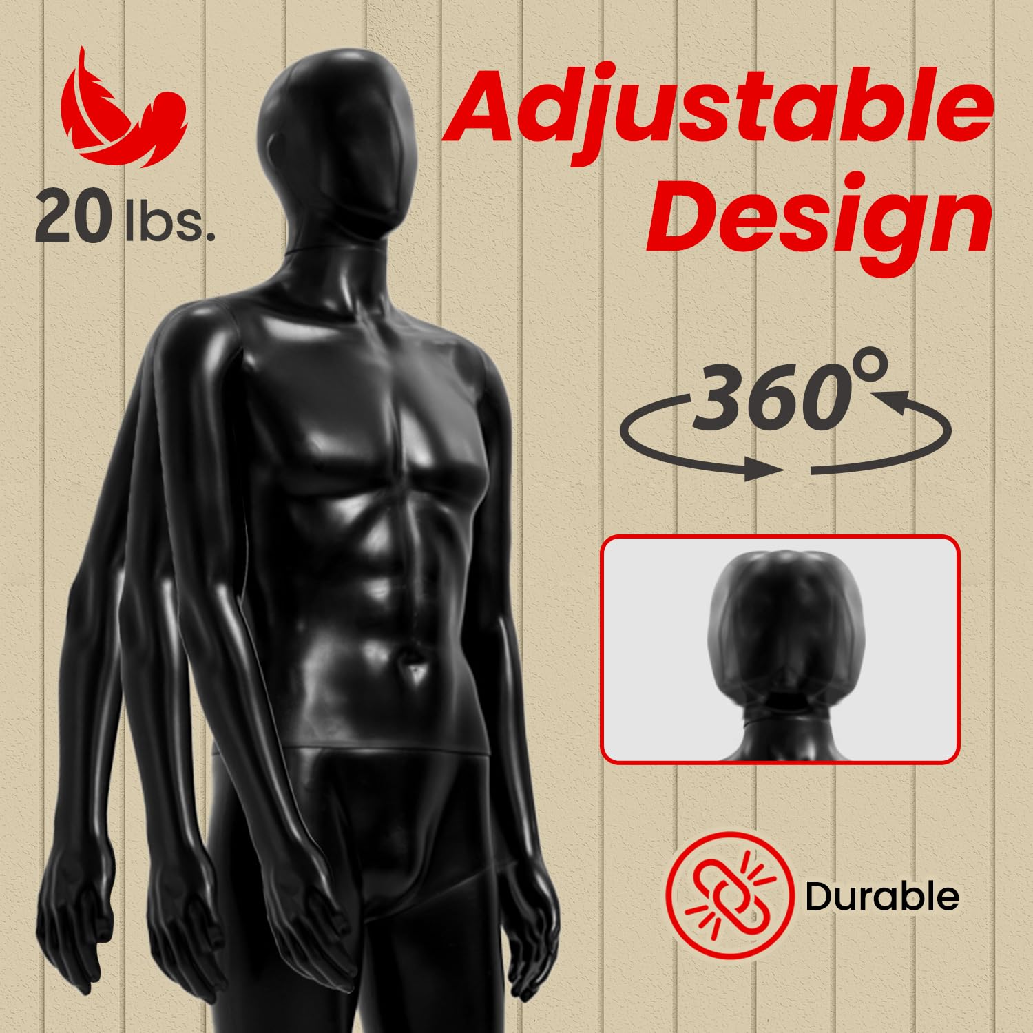 Premium Male Mannequin for Clothing Display - Realistic Proportions, Durable & Sturdy Construction - Perfect for Retail Stores, Boutiques & Fashion Showrooms (Black)
