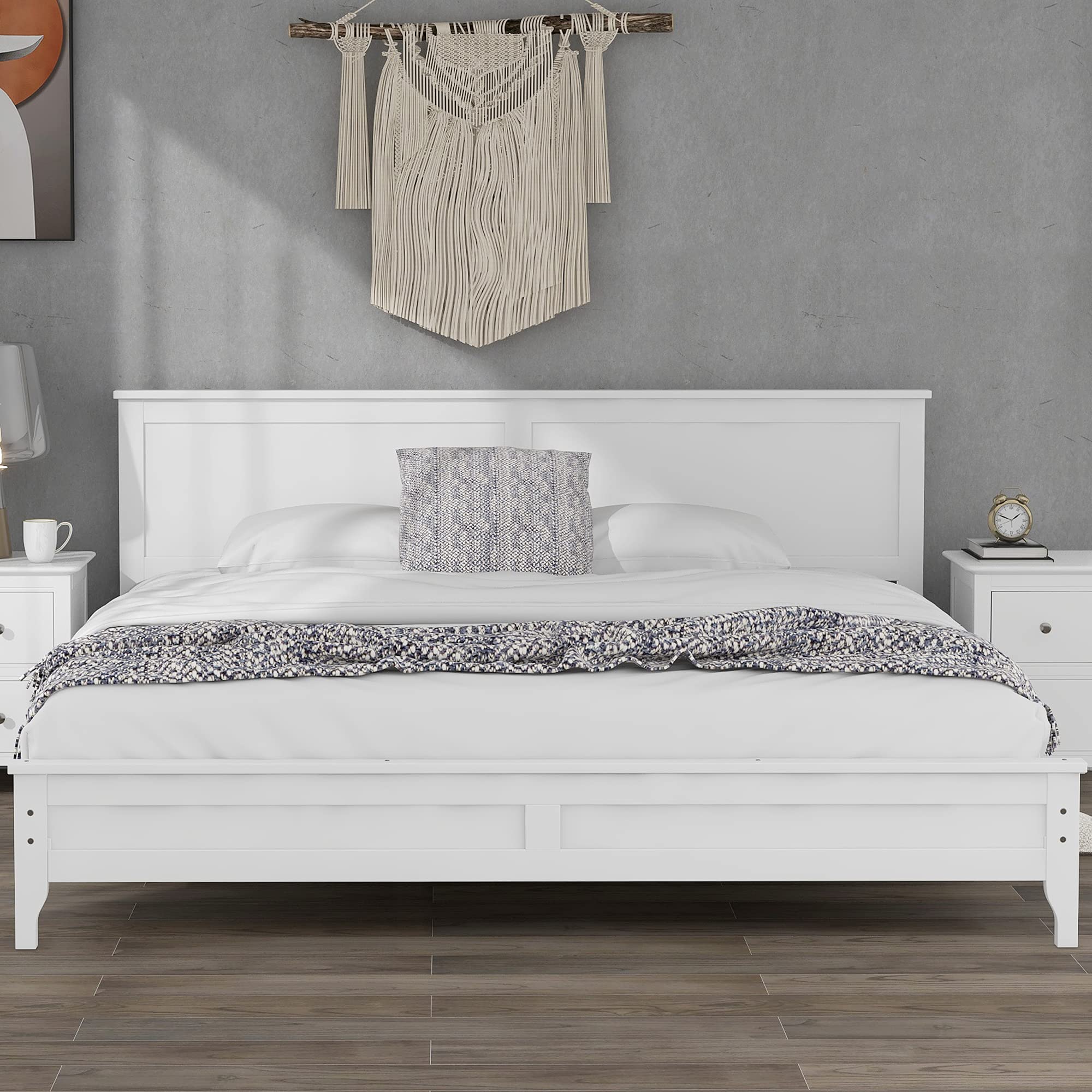 Modern White King Size Bed Frame with Headboard & Footboard - Sturdy Wood Platform Bed with Slat Support - No Box Spring Needed - Ideal for Boys & Girls Bedrooms, Guest Rooms, and Master Suites