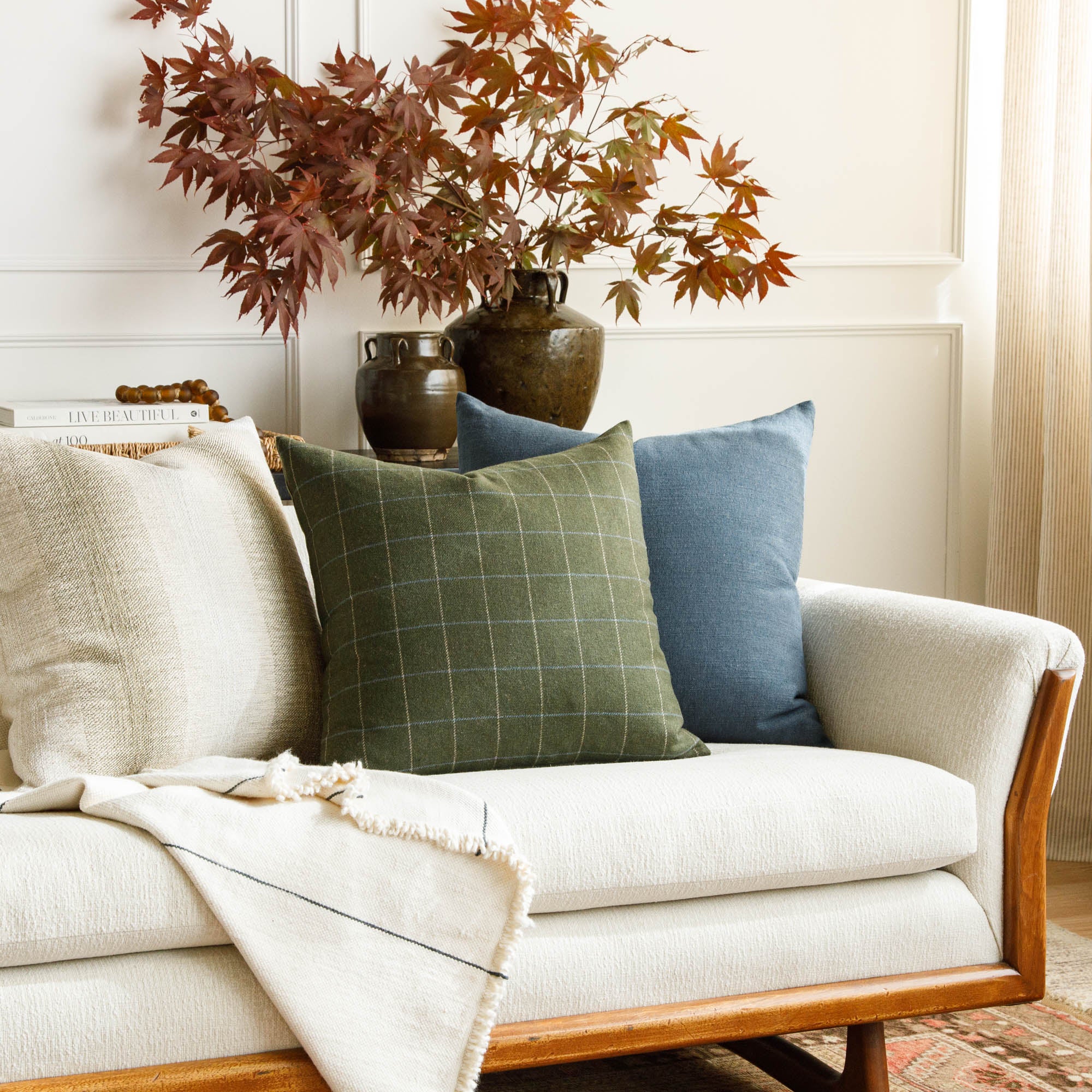 Addison Plaid 20x20 Decorative Throw Pillow Cover - Moss Green Checkered Pattern for Sofa, Bed & Home Decor