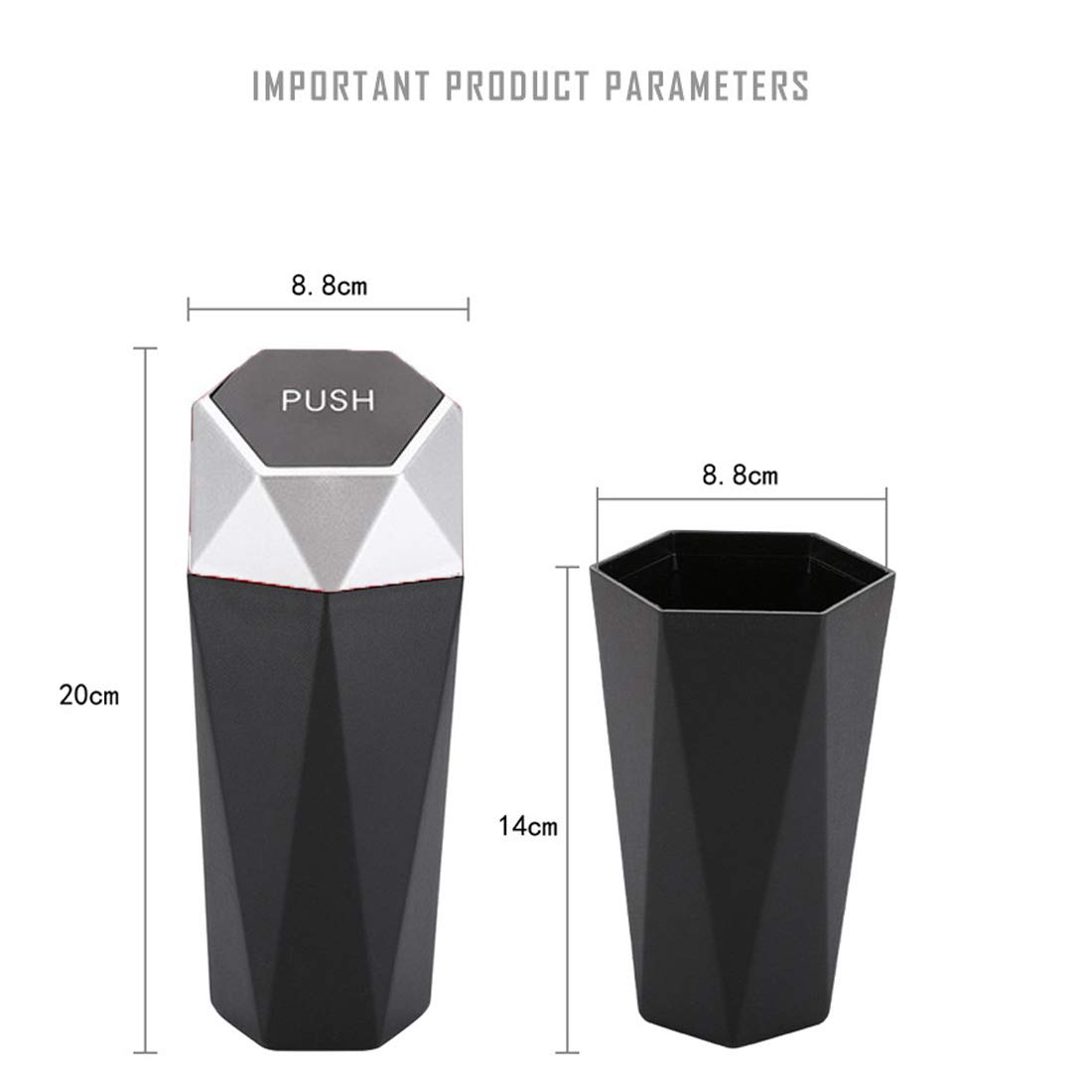Reeonice Mini Car Trash Can 800ML - Leak Proof Detachable Garbage Bin with Lid for Car Cup Holder & Door - 6