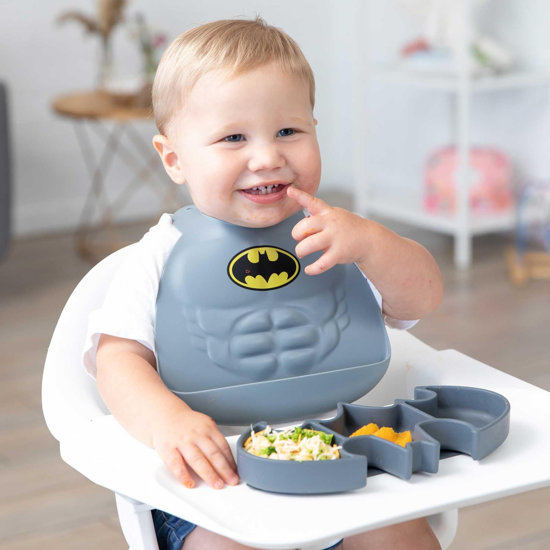 Bumkins DC Comics Batman Silicone Baby Bib - Waterproof, Easy to Clean, Stain & Odor Resistant for Toddlers 6-24 Months (8.5