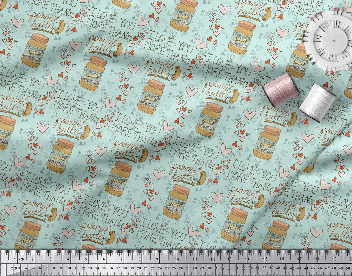 Soimoi 100% Cotton Poplin Fabric by The Yard - 42 Inch Wide - Green Text & Peanut Butter Food Print Material - Nutty Playful Design for DIY Crafts, Quilting, Dressmaking & Home Decor Projects