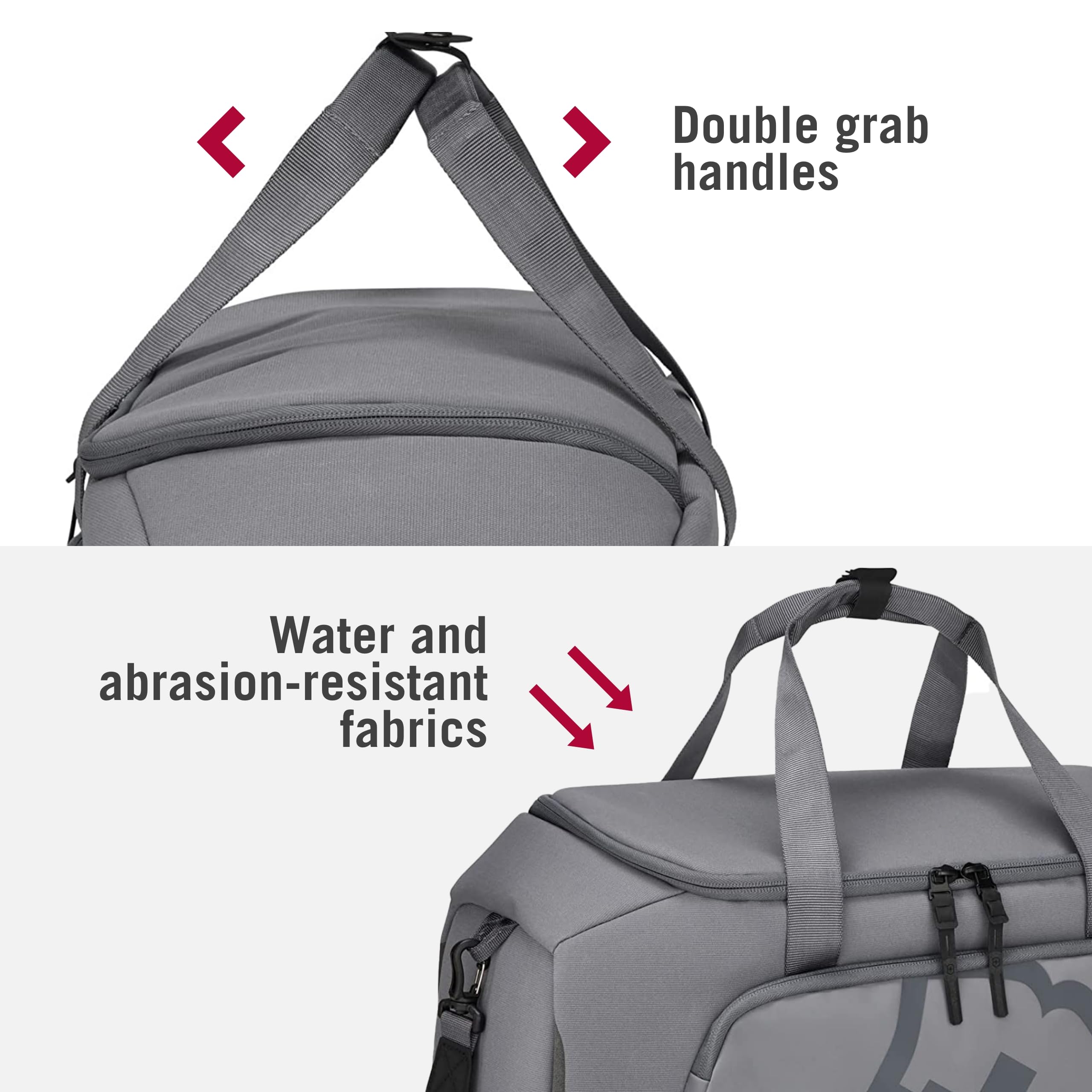Victorinox Touring 2.0 Sports Duffel Bag - 33L Light Gray Waterproof Gym Bag for Men & Women - Durable Travel Duffel for Gym, Pool, Track & Weekend Trips - Includes Waterproof Pouch for Wet Clothes & Essentials