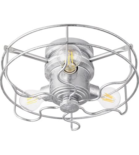 Quorum 1905-9 Windmill Ceiling Fan Light Kit - Damp Rated Indoor/Outdoor 3-Light Fixture with Open Cage Design & Galvanized Finish (Includes LED Bulbs) - Perfect for Patio, Porch, Sunroom and Garage Lighting