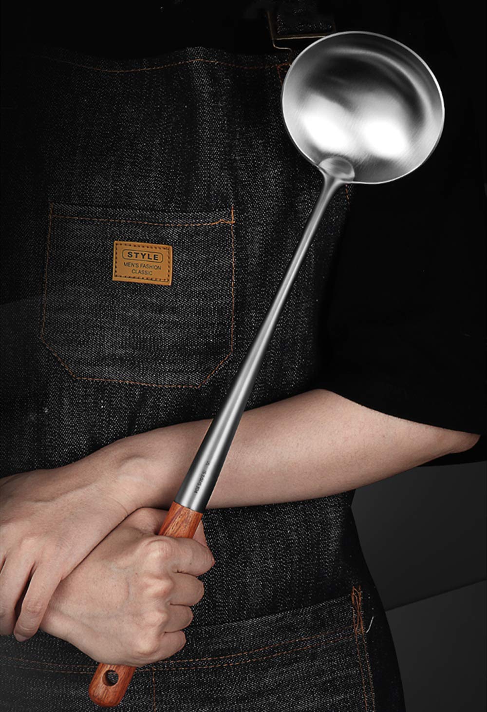 FJNATINH 17-Inch Wok Spatula and Soup Ladle Set - 304 Stainless Steel Cooking Utensils for Stir-Frying, Flipping & Serving - Perfect for Asian Cuisine, Home Kitchen & Restaurant Use