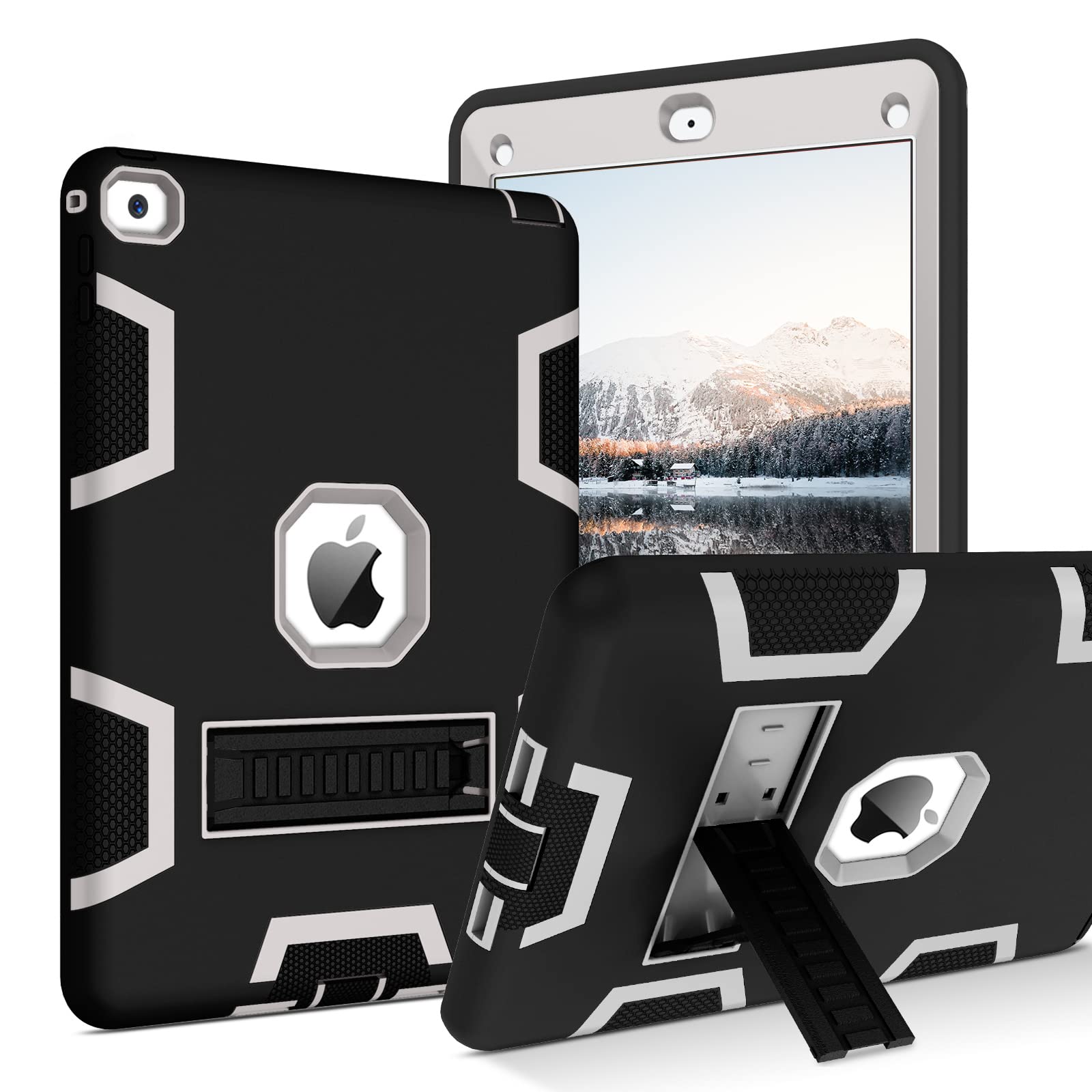 BENTOBEN iPad Air 2 Case - Heavy Duty Rugged Shockproof Protective Cover with Kickstand for iPad Air 2nd Generation (A1566 A1567 2014 Model) | Perfect for Kids, Women & Men | Ideal for School, Work & Travel (Black/Grey)