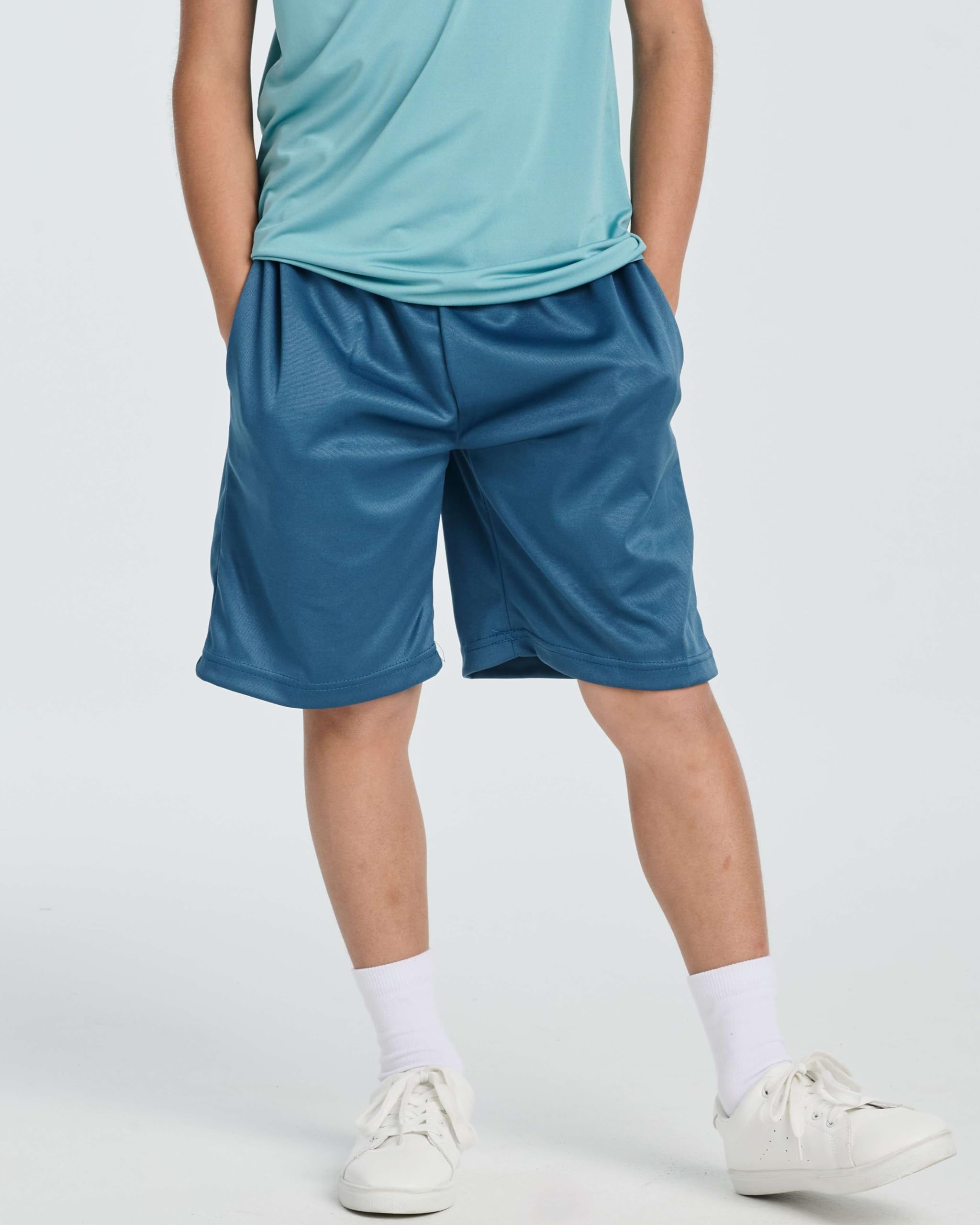 Real Essentials 5-Pack Boys' Athletic Basketball Shorts with Pockets - Breathable Quick-Dry Youth Sports Shorts for Basketball, Gym & Casual Wear (Ages 4-18)