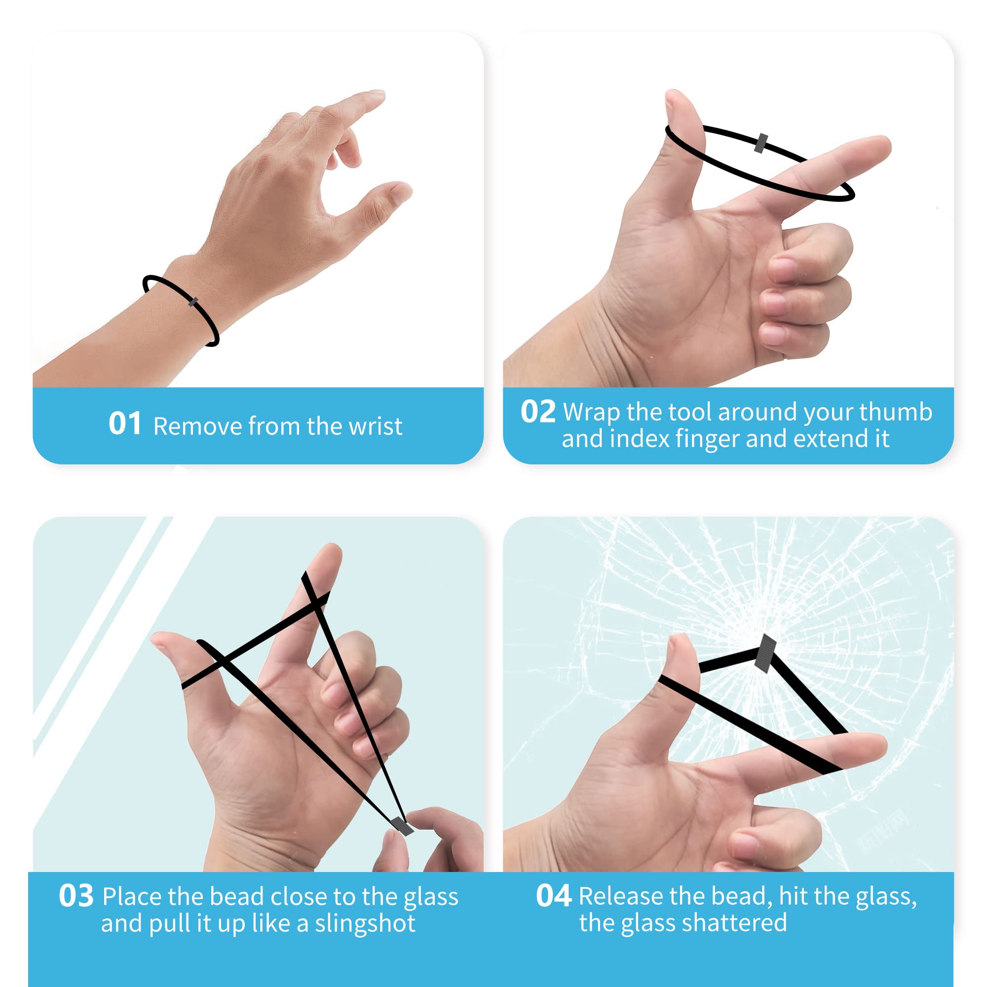 2Pcs Car Window Breaker Bracelet with Tungsten Carbide Bead - Emergency Escape Tool for Vehicle Safety