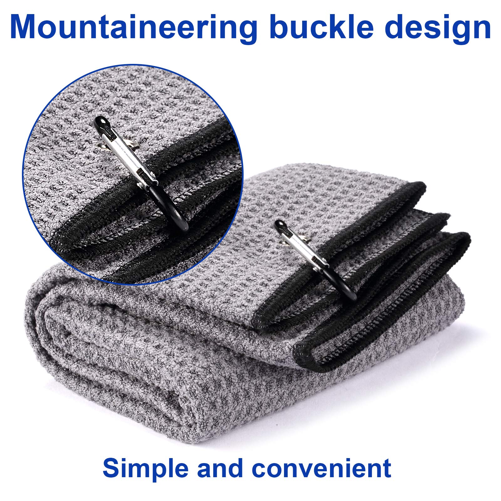 2 Pack Tri-fold Golf Towel Set - Premium Microfiber Waffle Pattern Towels with Heavy Duty Carabiner Clip (2 Pcs, 2 Colors) - Perfect for Golf, Gym, Camping & Outdoor Sports