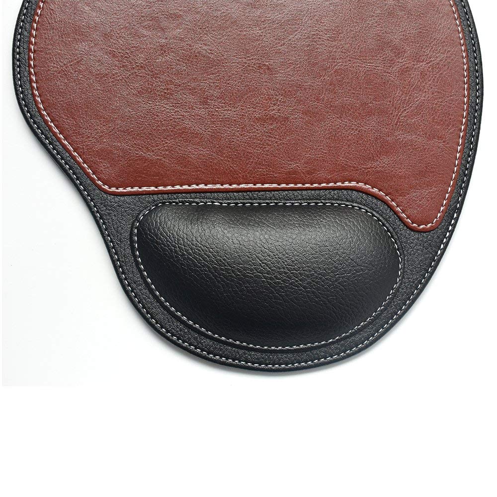 Premium Leather Mouse Pad with Wrist Rest - Non-Slip Base for Laptop & Desktop Computers - Ergonomic Office & Gaming Accessory (Brown/Yellow) - Perfect for Work, Gaming & Home Office Use