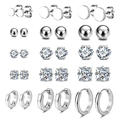 15 Pairs - Flat + Ball + CZ + Hoop Earrings