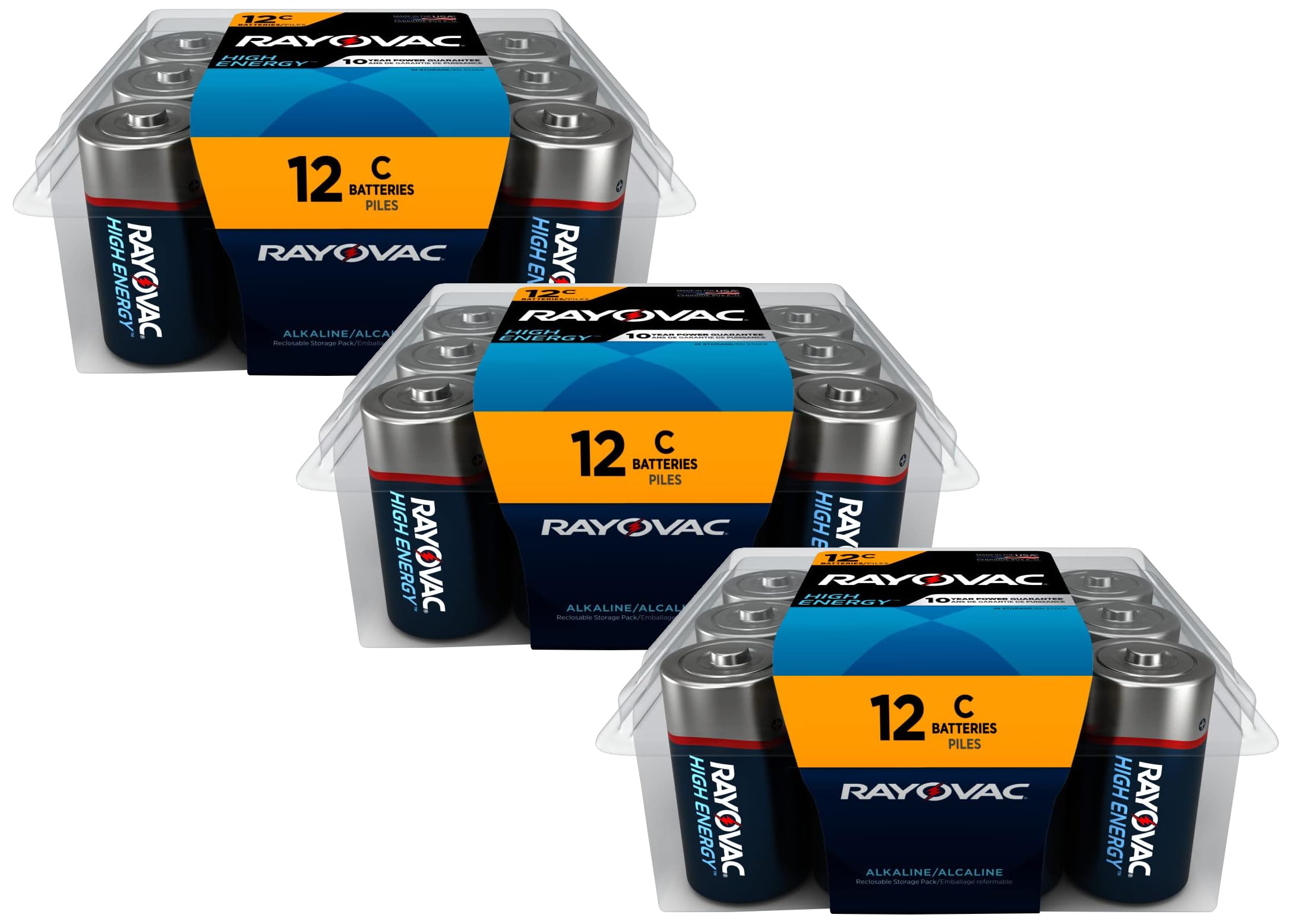 Rayovac C Batteries - 12 Pack of 3 (36 Total) - Long-Lasting Alkaline C Cell Batteries for Flashlights, Toys, Clocks & Emergency Devices