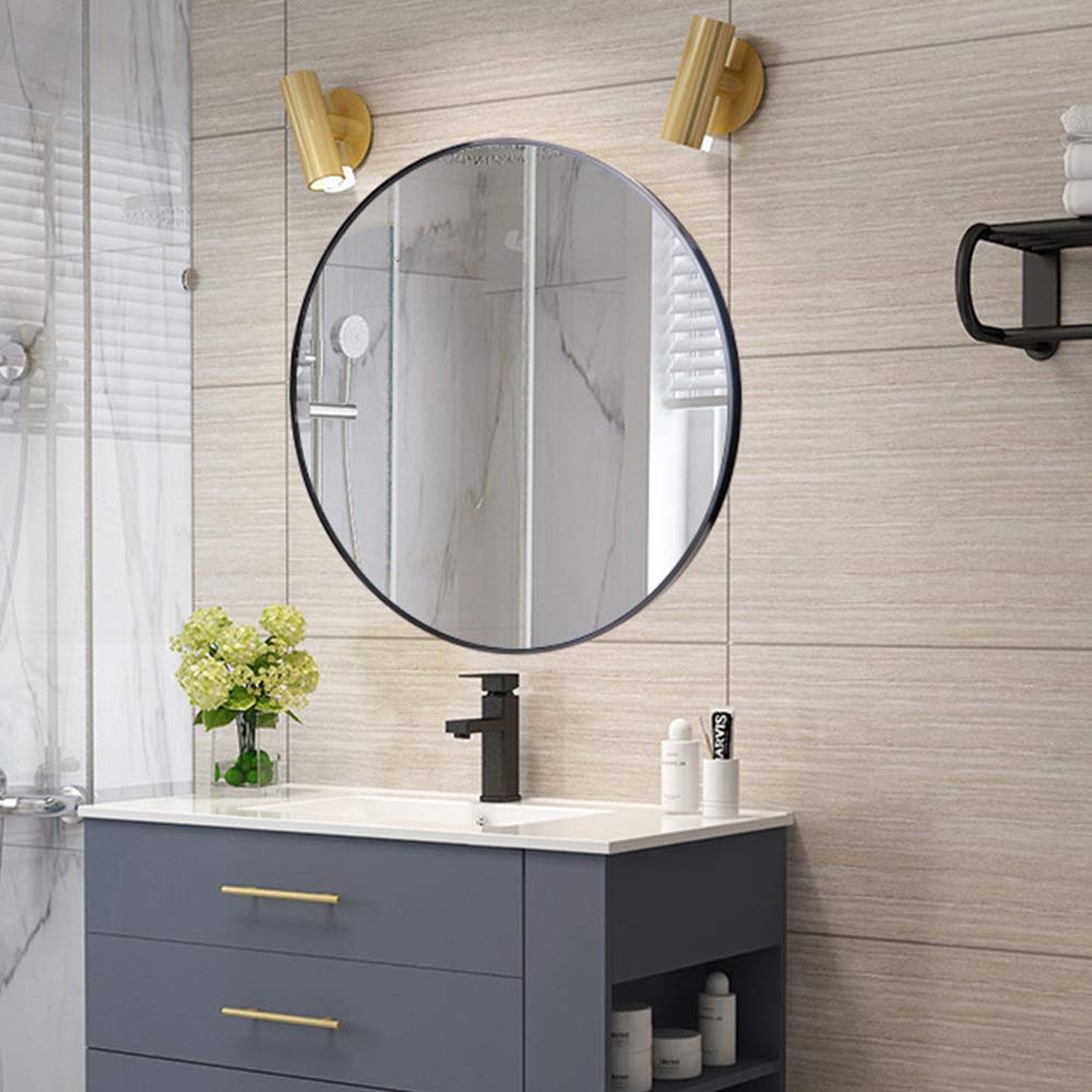 Black Round Aluminum Alloy Wall Mirror - Modern European Thin Frame Bathroom Makeup Mirror for Toilet, Entrance & Salon (30x30, 40x40, 50x50, 60x60cm) - Perfect for Vanity, Dressing Room & Home Decor