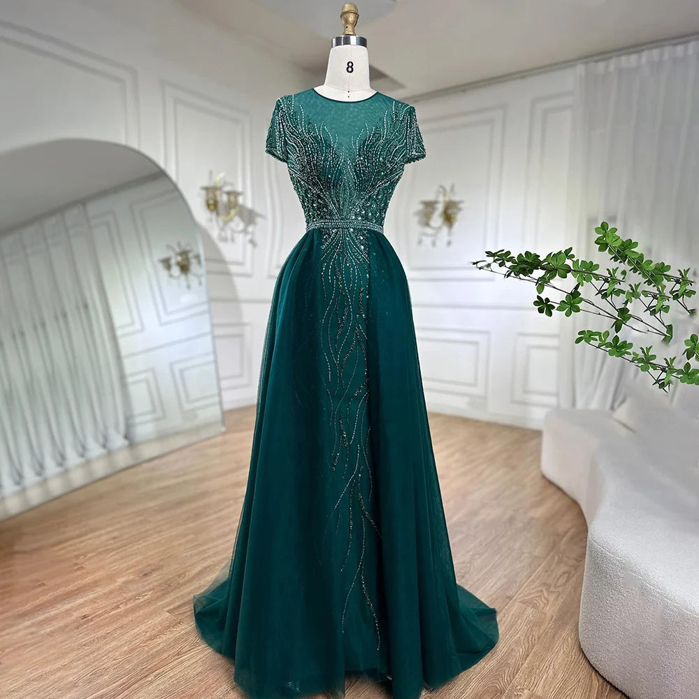 Elegant Green Mermaid Evening Gown with Beaded Overskirt - Luxury Dubai Style Wedding Dress for Women | Perfect for Formal Parties, Red Carpet Events & Special Occasions 2025 LA72241