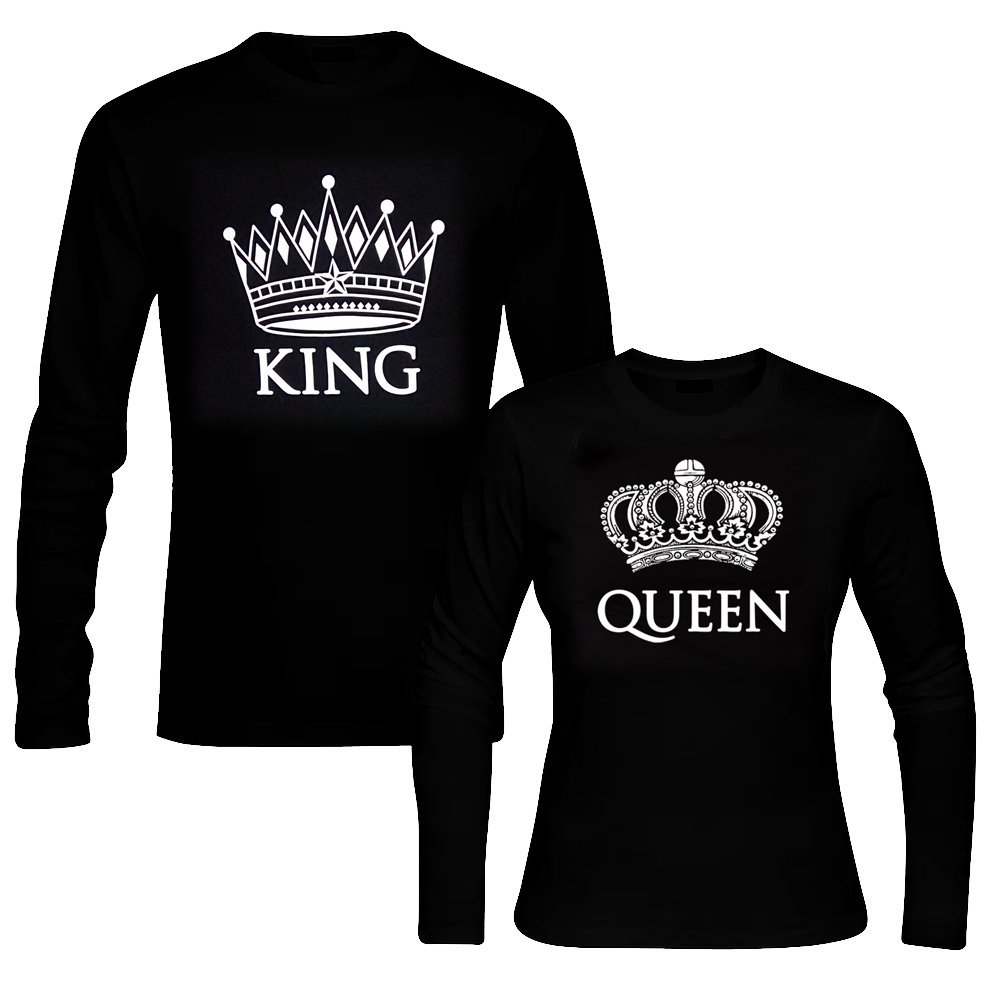 2 Pack Matching Couples T-Shirts - Black Long Sleeve Cotton Shirts for Him & Her | Perfect for Valentine's Day, Anniversary Gifts & Couple Photoshoots