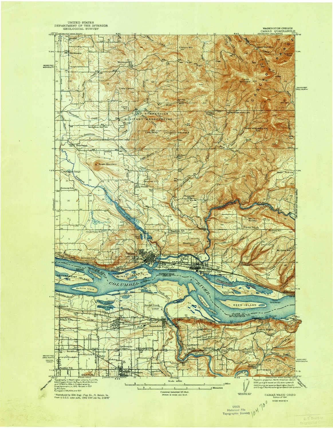 **Camas WA Topographic Map - 1:62500 Scale, 15 x 15 Minute, Historical (1941), 22 x 17 Inches - Perfect for Hiking, Camping & Outdoor Exploration**