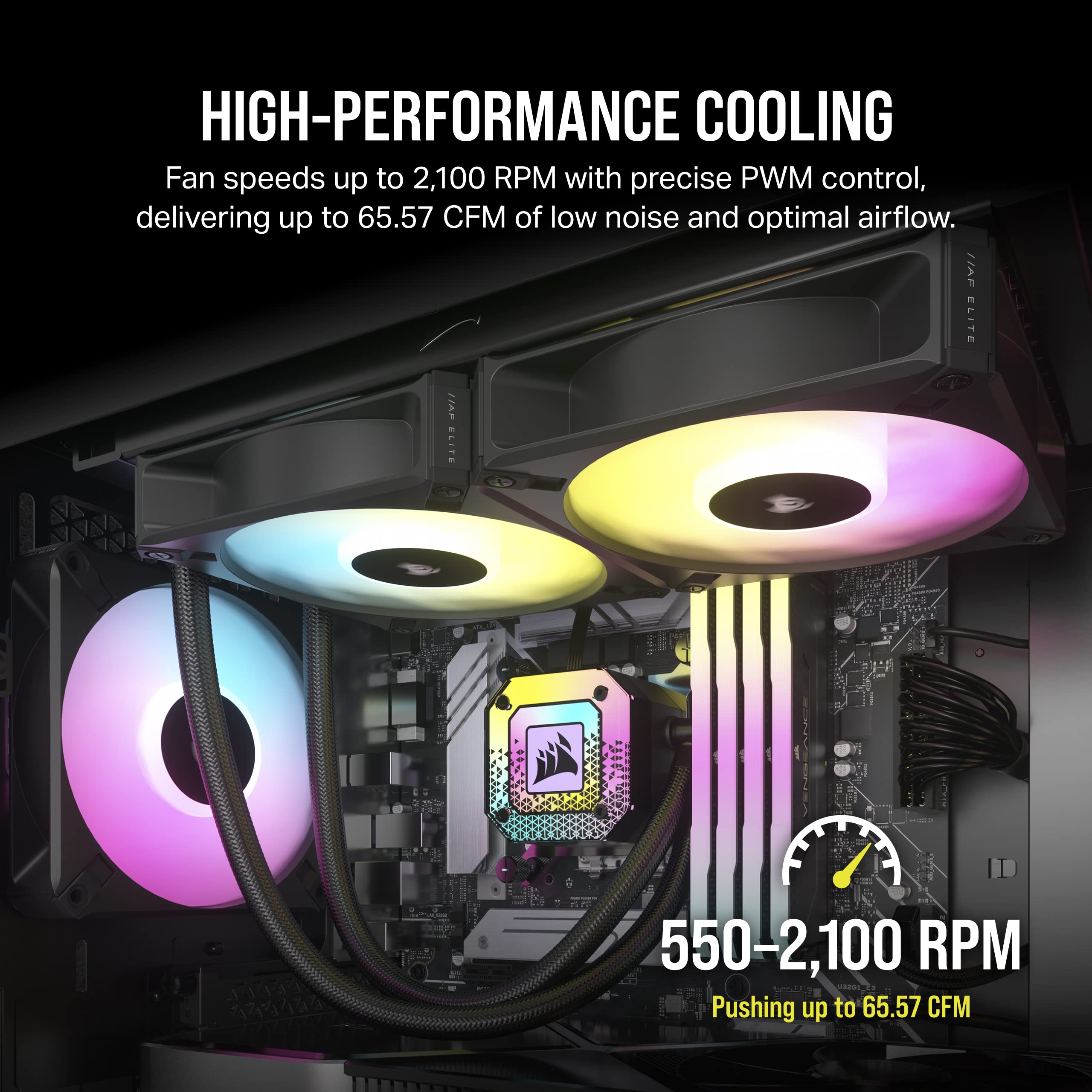 Corsair iCUE AF120 RGB Elite 120mm PWM Triple Fan Kit with 8 RGB LEDs, AirGuide Technology & Zero RPM Mode - Includes iCUE Lighting Node CORE Controller (Black, Renewed) - Perfect for PC Cooling, Gaming Rigs & Case Airflow Optimization