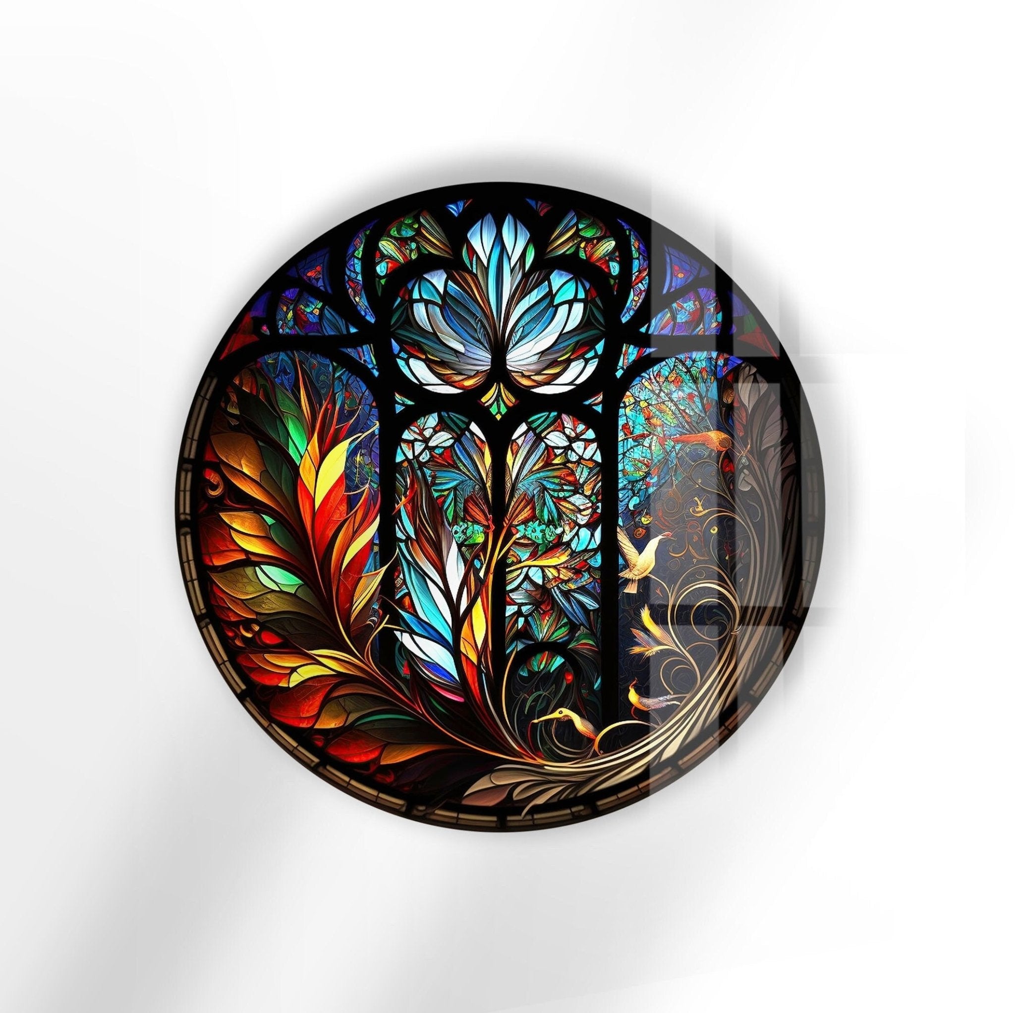 Handcrafted Stained Glass Round Wall Art Decor - Elegant Home & Office Decoration for Living Room, Bedroom, or Entryway