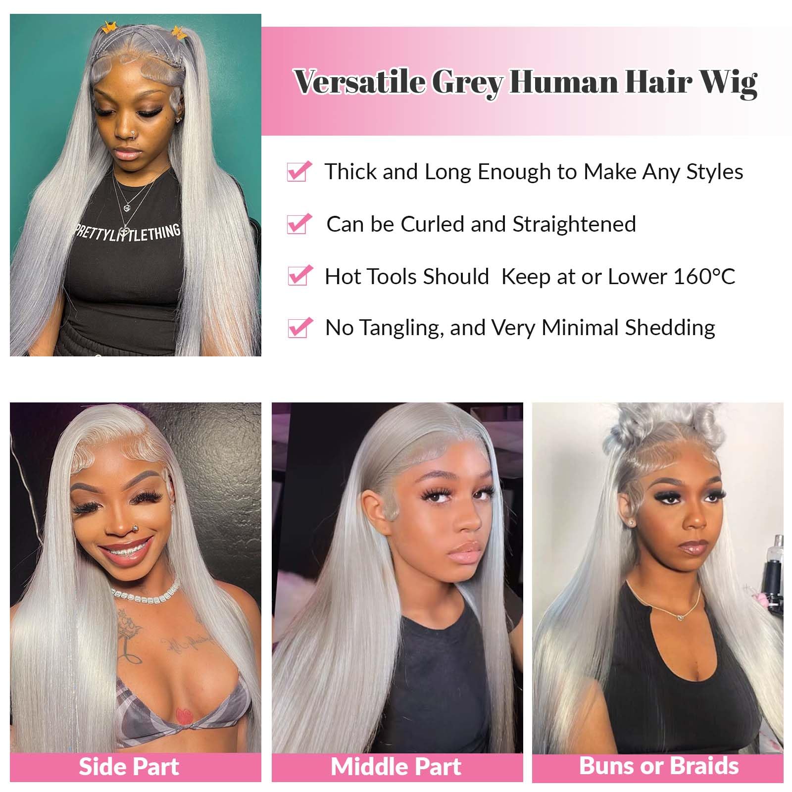 13x4 HD Lace Front Wigs Human Hair - Silky Straight Glueless Gray Human Hair Wig 30 Inch Long Layered with Pre-Plucked Hairline - Natural Silver Grey Frontal Wigs for Women 180% Density - Perfect for Daily Wear, Cosplay, and Special Occasions