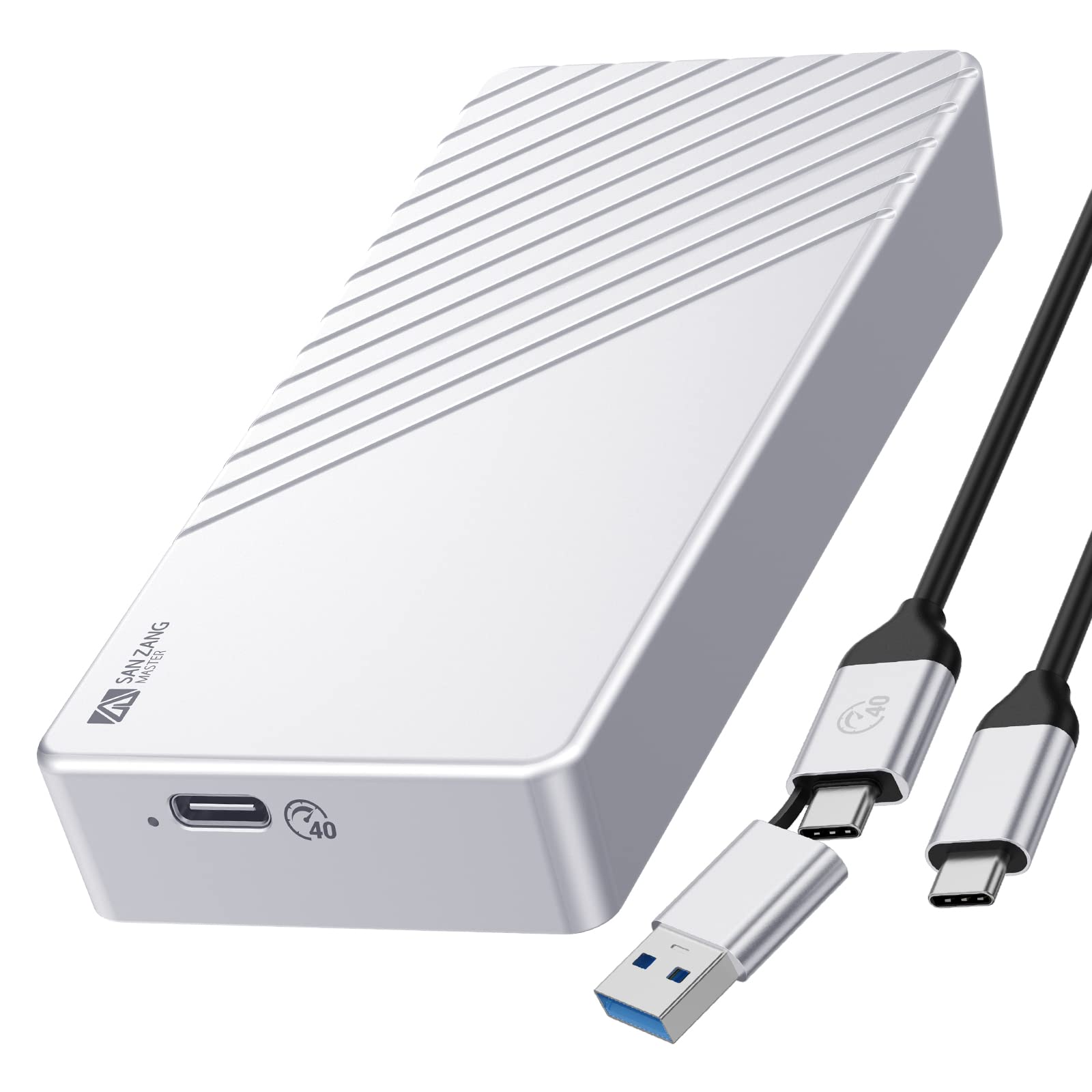 SANZANG 40Gbps USB4 M.2 NVMe SSD Enclosure - Aluminum Thunderbolt 4/3 Compatible External Case for 2280 SSD with USB-C to C/A Cable - Perfect for High-Speed Data Transfer, Video Editing & Gaming Storage
