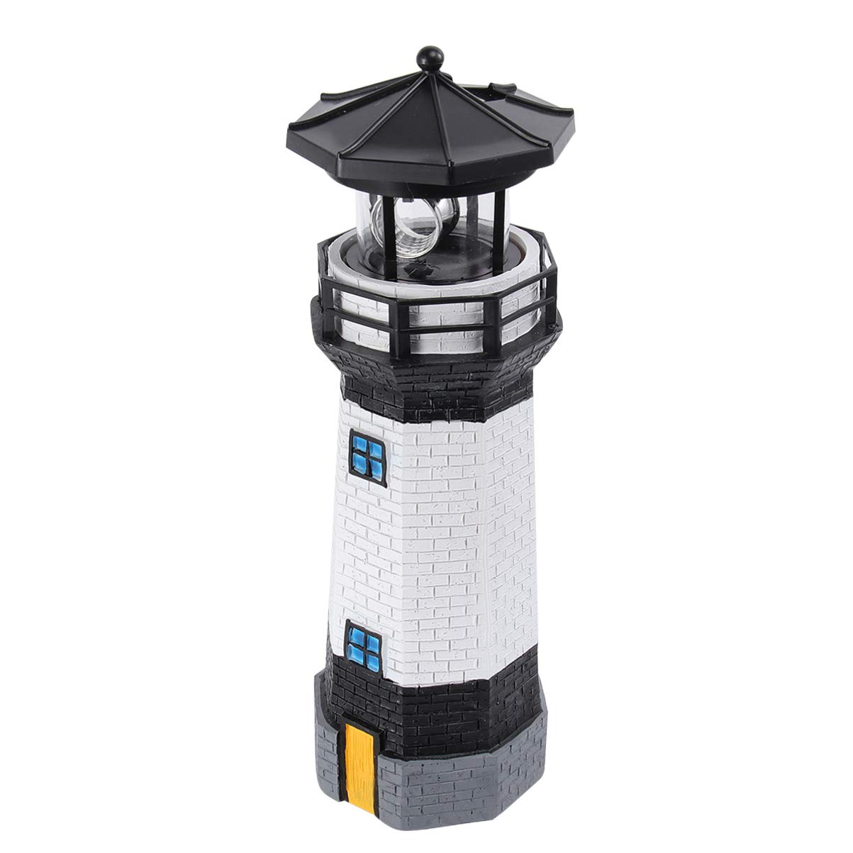 Solar Powered Rotating Lighthouse LED Light - Outdoor Decorative Garden Statue with Auto-Revolving Lamp for Patio, Lawn & Yard Decor (Black & White) | Perfect for Landscape Lighting, Pathway Illumination & Backyard Ambiance