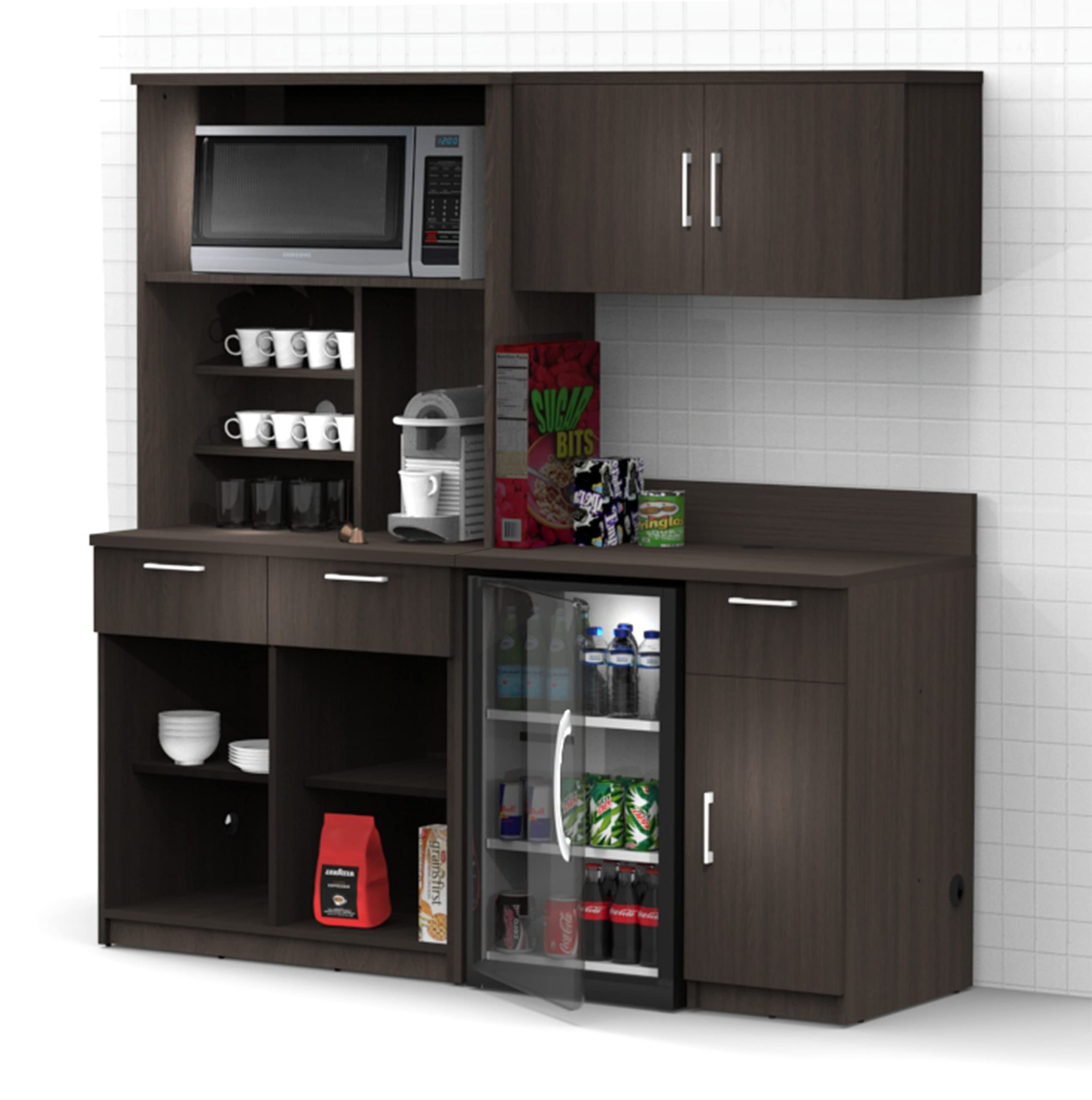 BREAKtime Coffee Break 4-Piece Lunch Room Furniture Set - Espresso Buffet Color, 72 Inch Width, Factory Assembled (Furniture Only, Model 6875) - Perfect for Office Break Rooms, Cafeterias & Cozy Home Dining Areas