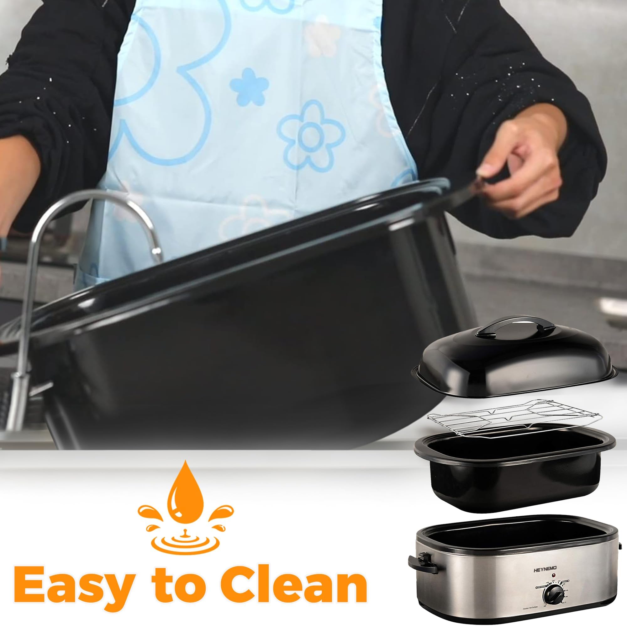 26 Quart Electric Roaster Oven with Visible Self-Basting Lid - Large Stainless Steel Turkey Roaster with Defrost, Warm Function & Adjustable Temperature - Perfect for Holiday Dinners, Potlucks and Family Gatherings