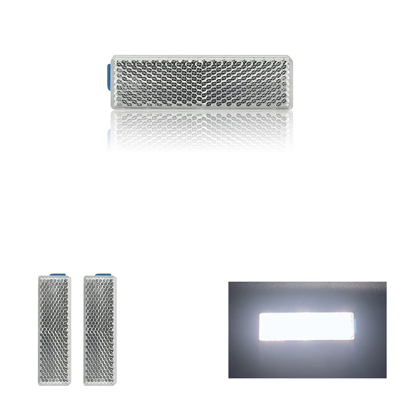 76x22mm Self-Adhesive Rectangle Safety White LED Reflector - High Visibility Driveway, Mailbox & Trailer Marker for Night Safety | Outdoor Warning Light for Roads, Pathways & Vehicles