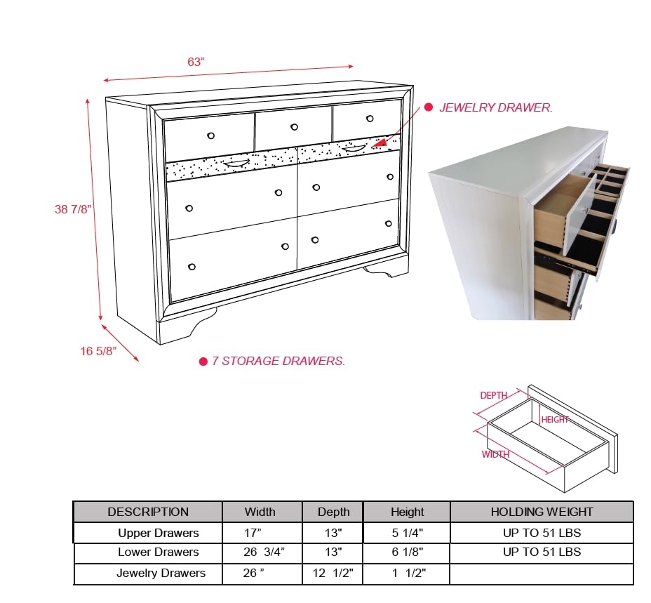 Kings Brand Furniture - 4-Piece Watson King Size Bedroom Set with Bed, Dresser, Mirror & Nightstand - Modern Bedroom Furniture for Master Suite & Guest Room